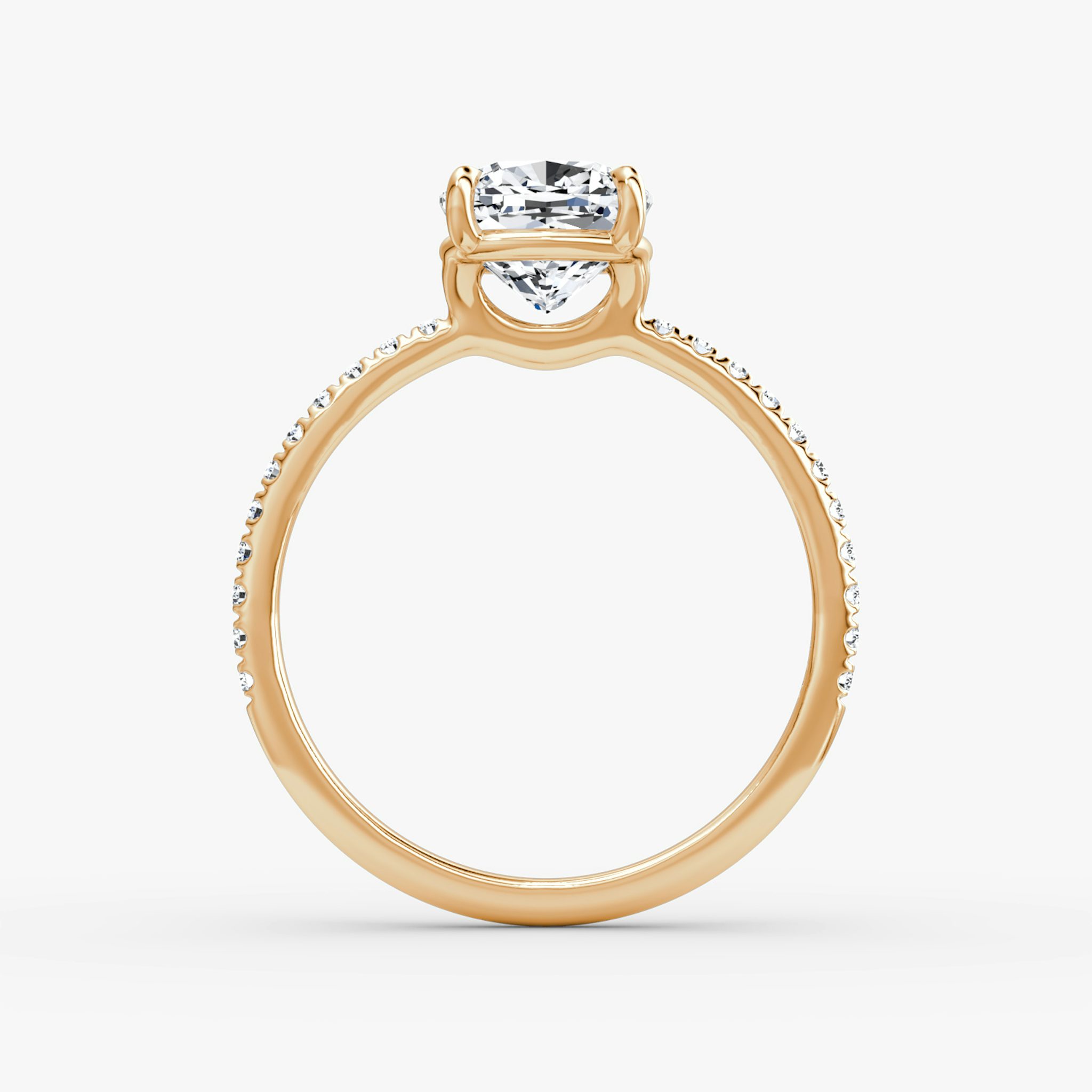 The Signature | Cushion | 14k | Rose Gold | bandAccent: Pavé | bandWidth: standard | hiddenHalo: no | diamondOrientation: horizontal | caratWeight: other