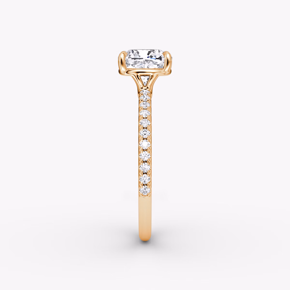 The Signature | Cushion | 14k | Rose Gold | bandAccent: Pavé | bandWidth: standard | hiddenHalo: no | diamondOrientation: vertical | caratWeight: other