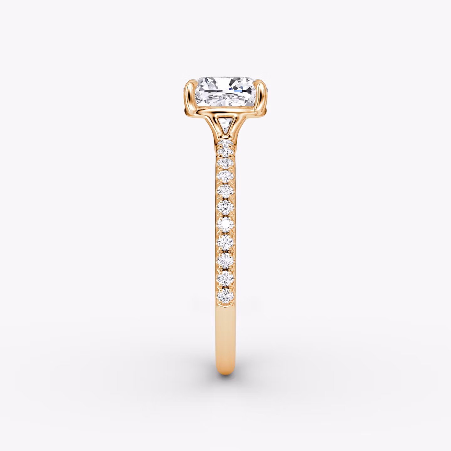 The Signature | Cushion | 14k | Rose Gold | bandAccent: Pavé | bandWidth: standard | hiddenHalo: no | diamondOrientation: vertical | caratWeight: other