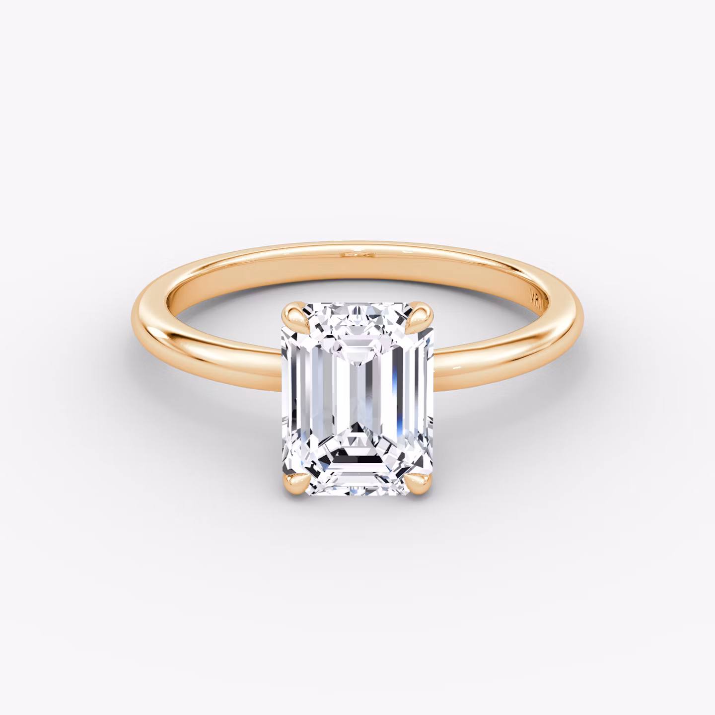 The Signature | Emerald | 14k | Rose Gold | bandAccent: Plain | bandWidth: standard | hiddenHalo: no | diamondOrientation: vertical | caratWeight: other