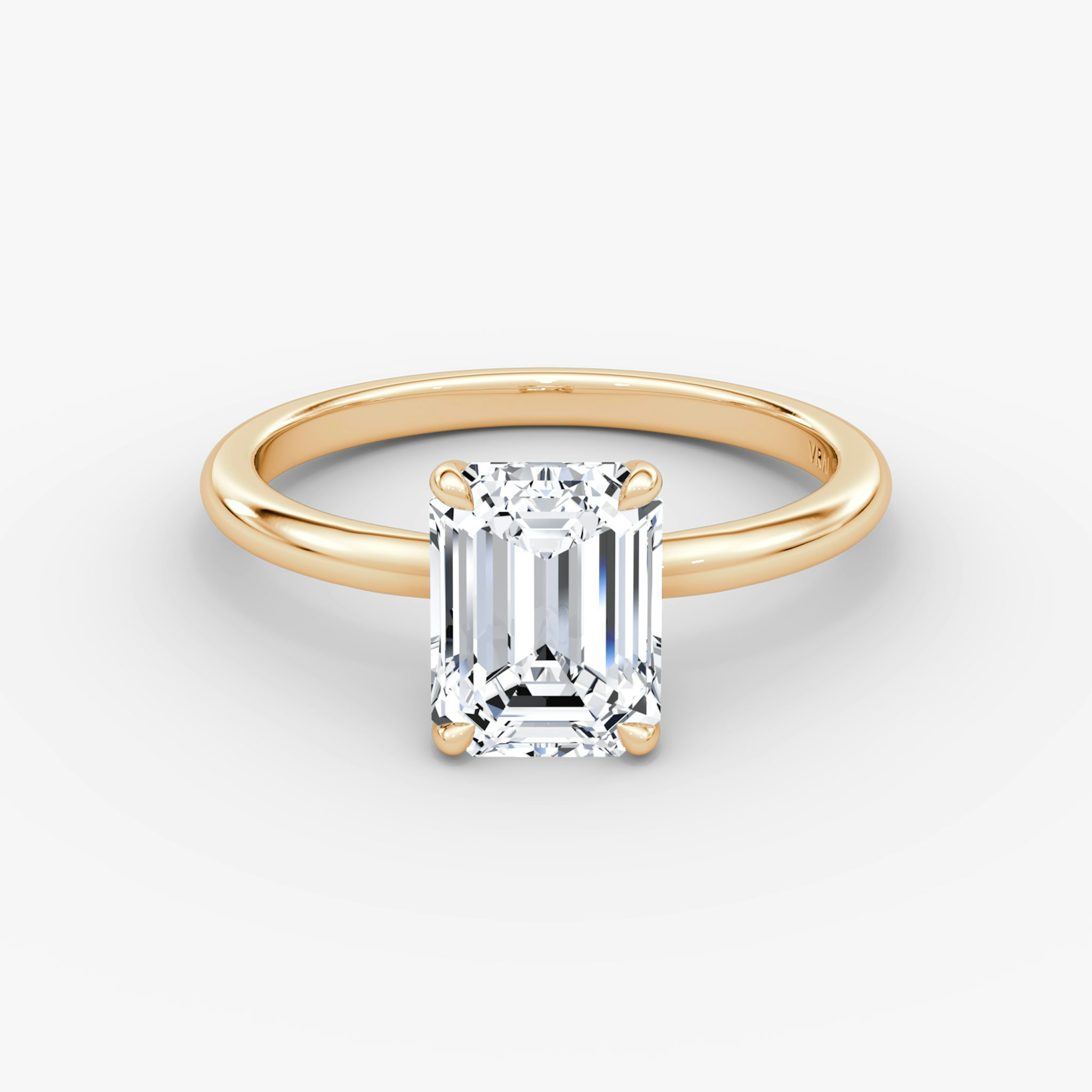 The Signature | Emerald | 14k | Rose Gold | bandAccent: Plain | bandWidth: standard | hiddenHalo: no | diamondOrientation: vertical | caratWeight: other