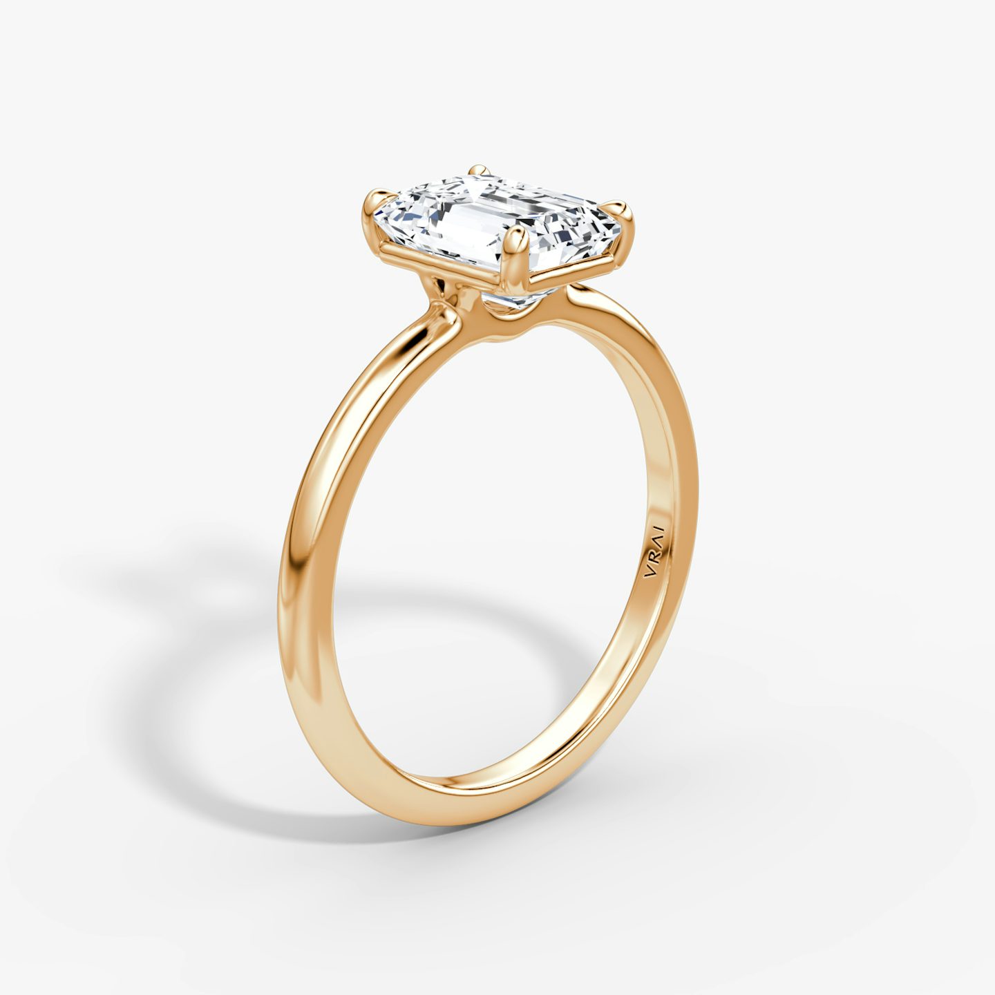 The Signature | Emerald | 14k | Rose Gold | bandAccent: Plain | bandWidth: standard | hiddenHalo: no | diamondOrientation: vertical | caratWeight: other