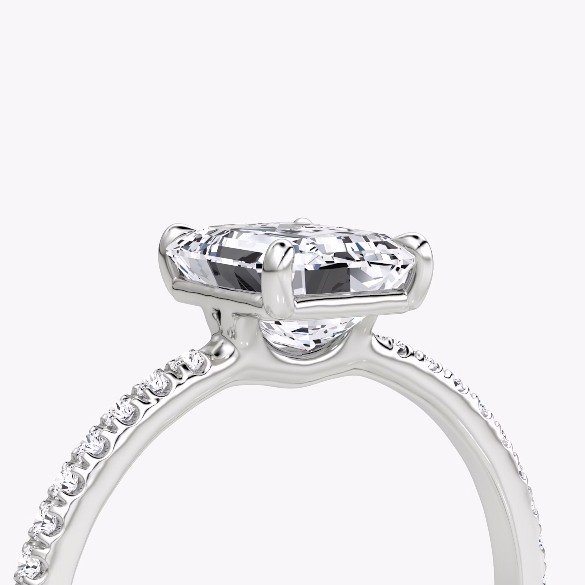 The Signature | Emerald | 18k | White Gold | bandAccent: Pavé | bandWidth: standard | hiddenHalo: no | diamondOrientation: vertical | caratWeight: other