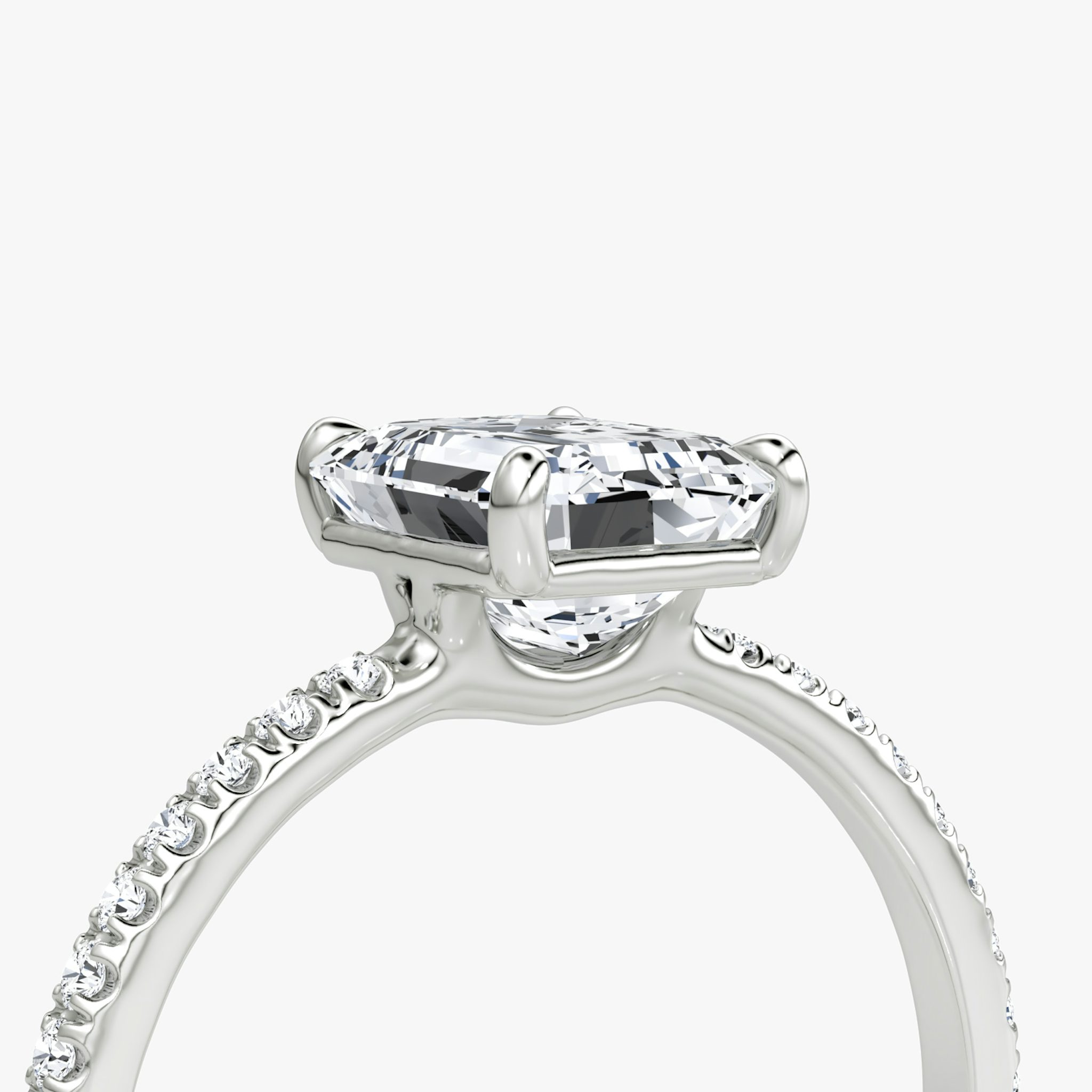 The Signature | Emerald | 18k | White Gold | bandAccent: Pavé | bandWidth: standard | hiddenHalo: no | diamondOrientation: vertical | caratWeight: other