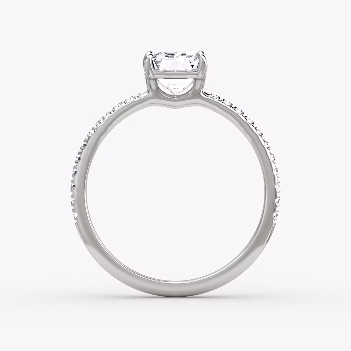 The Signature | Emerald | 18k | White Gold | bandAccent: Pavé | bandWidth: standard | hiddenHalo: no | diamondOrientation: vertical | caratWeight: other