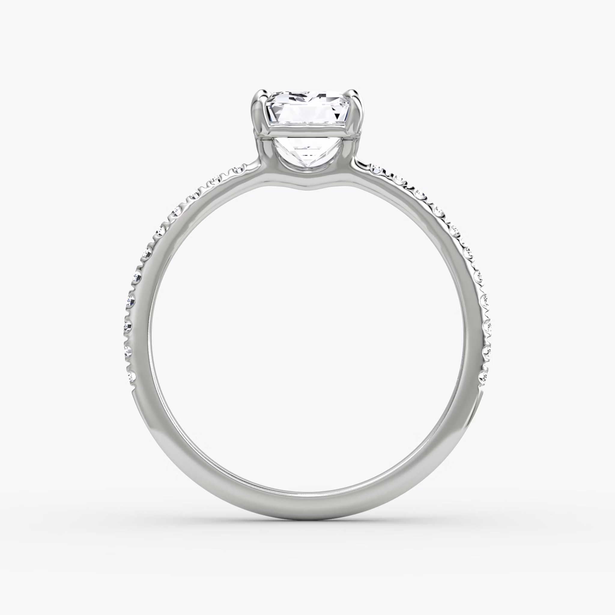 The Signature | Emerald | 18k | White Gold | bandAccent: Pavé | bandWidth: standard | hiddenHalo: no | diamondOrientation: vertical | caratWeight: other