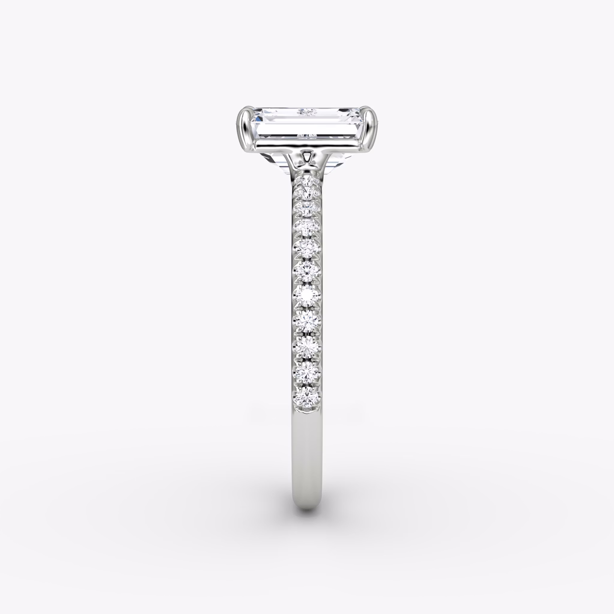 The Signature | Emerald | 18k | White Gold | bandAccent: Pavé | bandWidth: standard | hiddenHalo: no | diamondOrientation: vertical | caratWeight: other