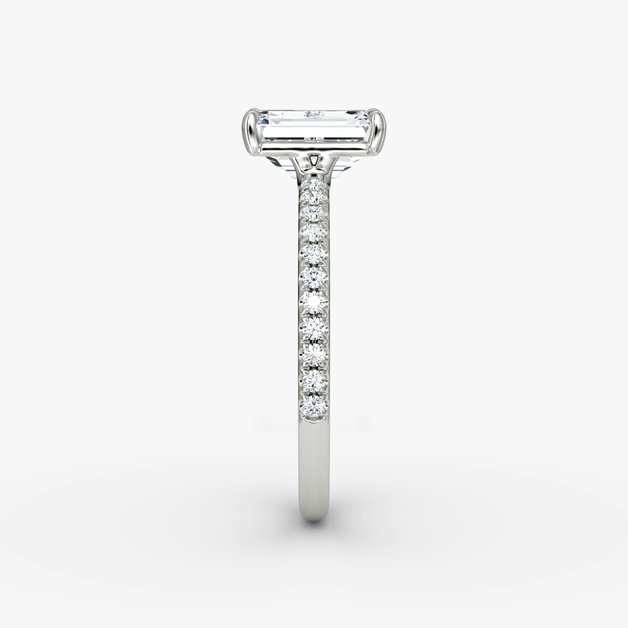 The Signature | Emerald | 18k | White Gold | bandAccent: Pavé | bandWidth: standard | hiddenHalo: no | diamondOrientation: vertical | caratWeight: other