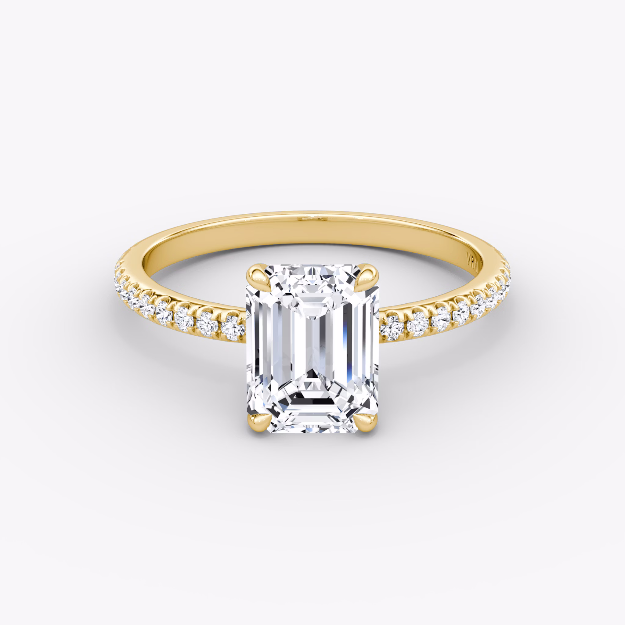 The Signature | Emerald | 18k | Yellow Gold | bandAccent: Pavé | bandWidth: standard | hiddenHalo: no | diamondOrientation: vertical | caratWeight: other