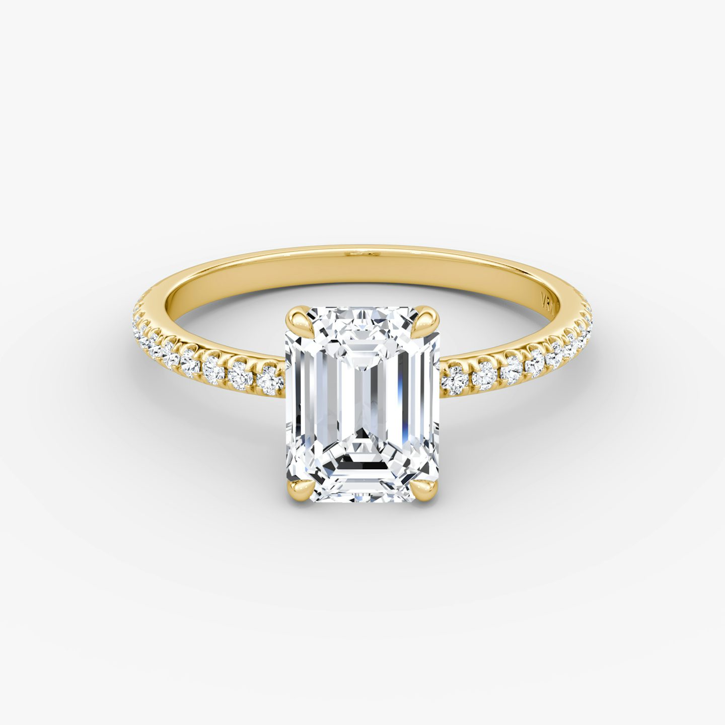 The Signature | Emerald | 18k | Yellow Gold | bandAccent: Pavé | bandWidth: standard | hiddenHalo: no | diamondOrientation: vertical | caratWeight: other