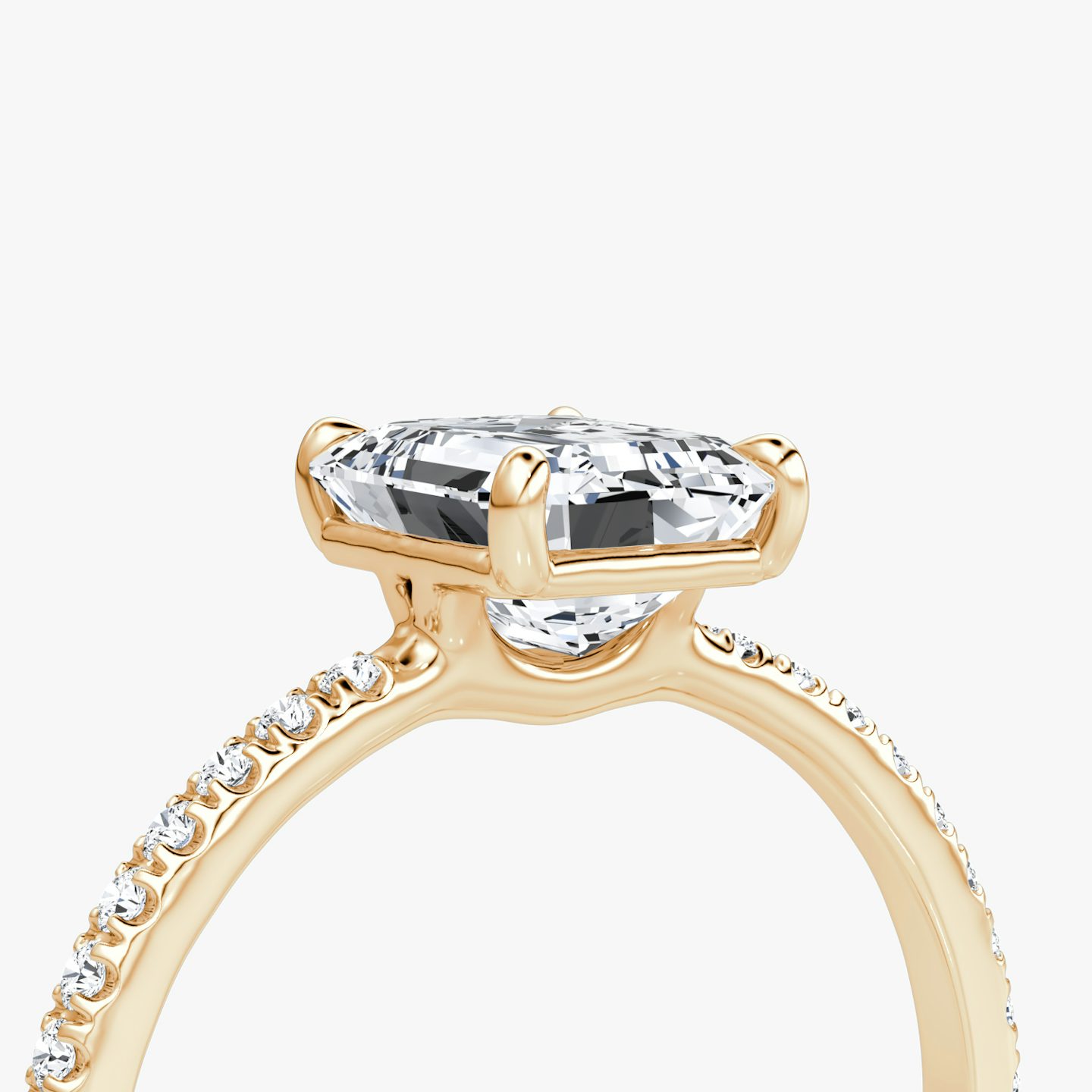 Bague de fiançailles Signature  | Émeraude | 14k | Or rose | bandAccent: Pavé | bandWidth: standard | hiddenHalo: no | diamondOrientation: vertical | caratWeight: other