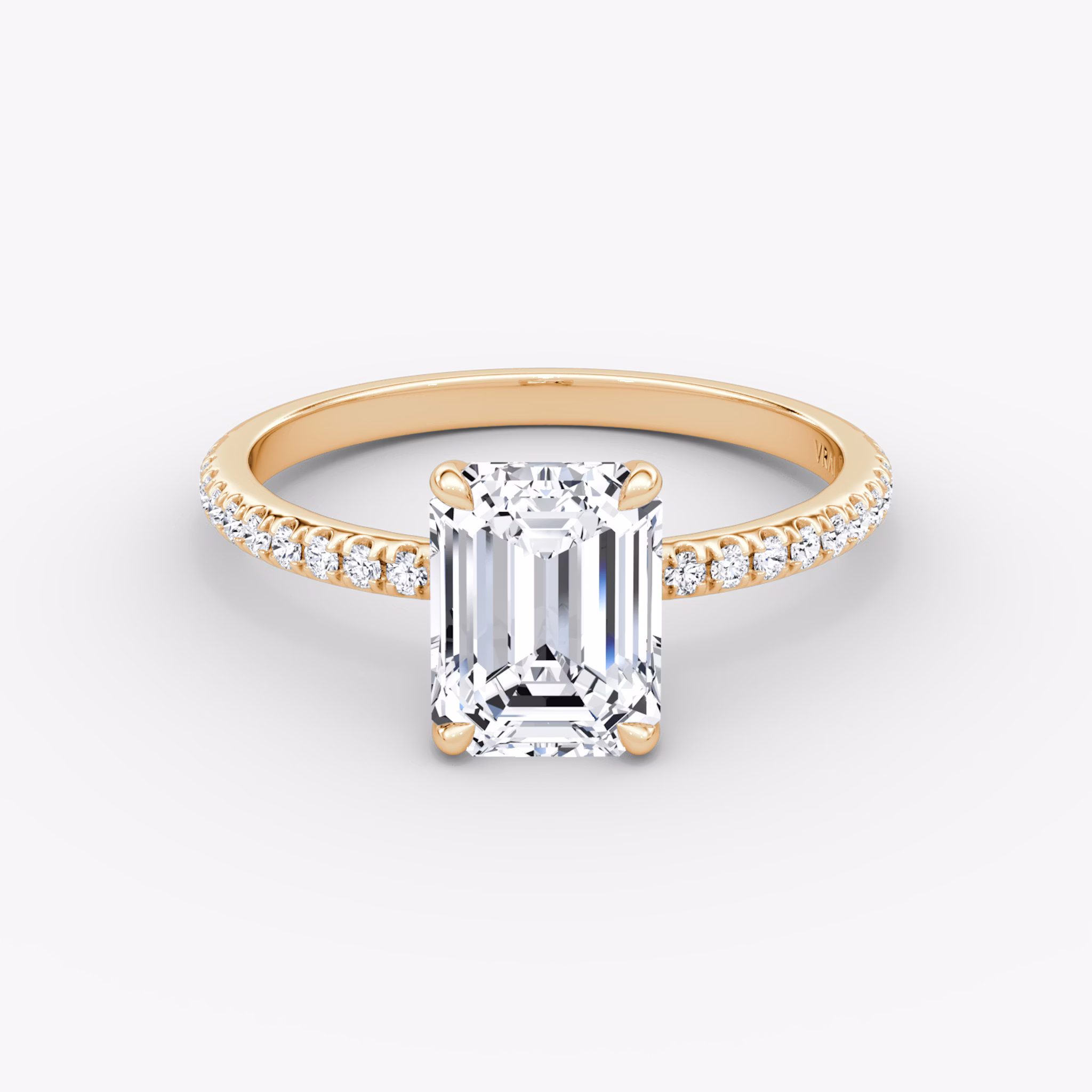 The Signature | Emerald | 14k | Rose Gold | bandAccent: Pavé | bandWidth: standard | hiddenHalo: no | diamondOrientation: vertical | caratWeight: other