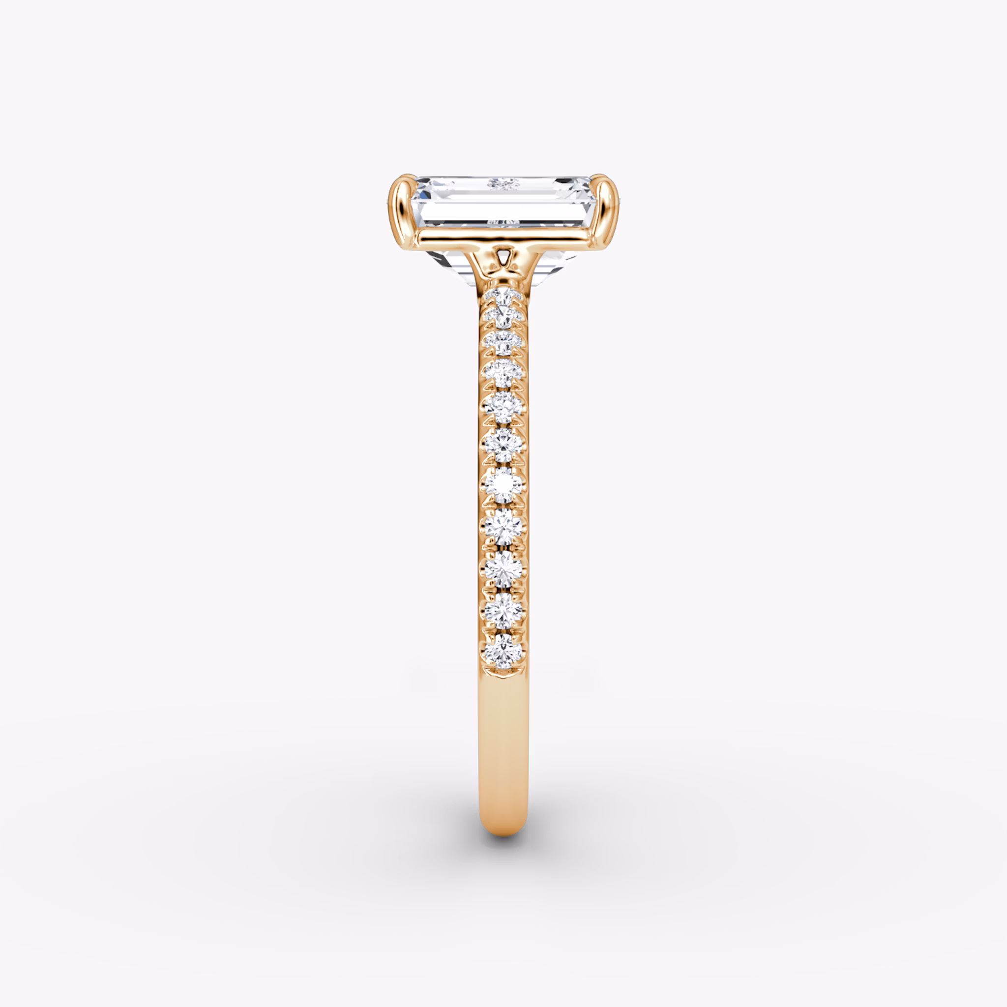 The Signature | Emerald | 14k | Rose Gold | bandAccent: Pavé | bandWidth: standard | hiddenHalo: no | diamondOrientation: vertical | caratWeight: other