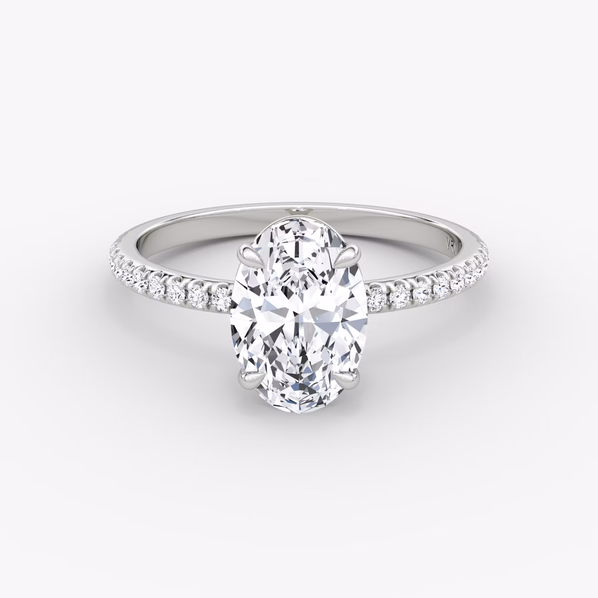 The Signature | Oval | 18k | White Gold | bandAccent: Pavé | bandWidth: standard | hiddenHalo: no | diamondOrientation: vertical | caratWeight: other