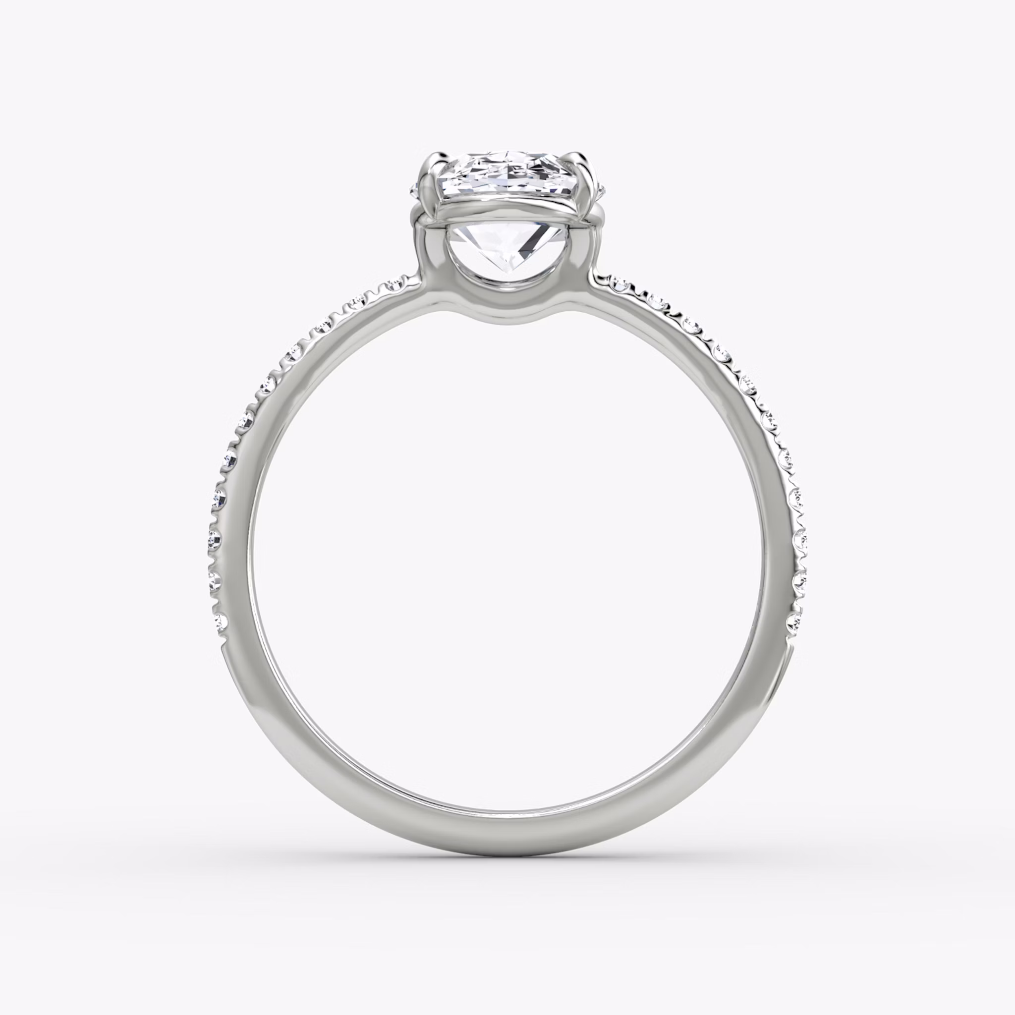 The Signature | Oval | 18k | White Gold | bandAccent: Pavé | bandWidth: standard | hiddenHalo: no | diamondOrientation: vertical | caratWeight: other
