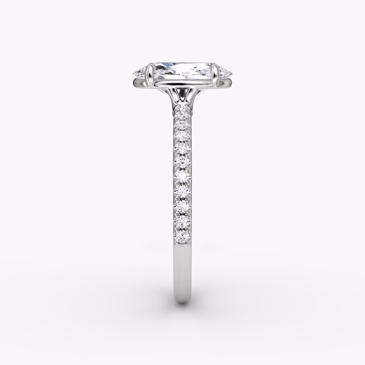 The Signature | Oval | 18k | White Gold | bandAccent: Pavé | bandWidth: standard | hiddenHalo: no | diamondOrientation: vertical | caratWeight: other