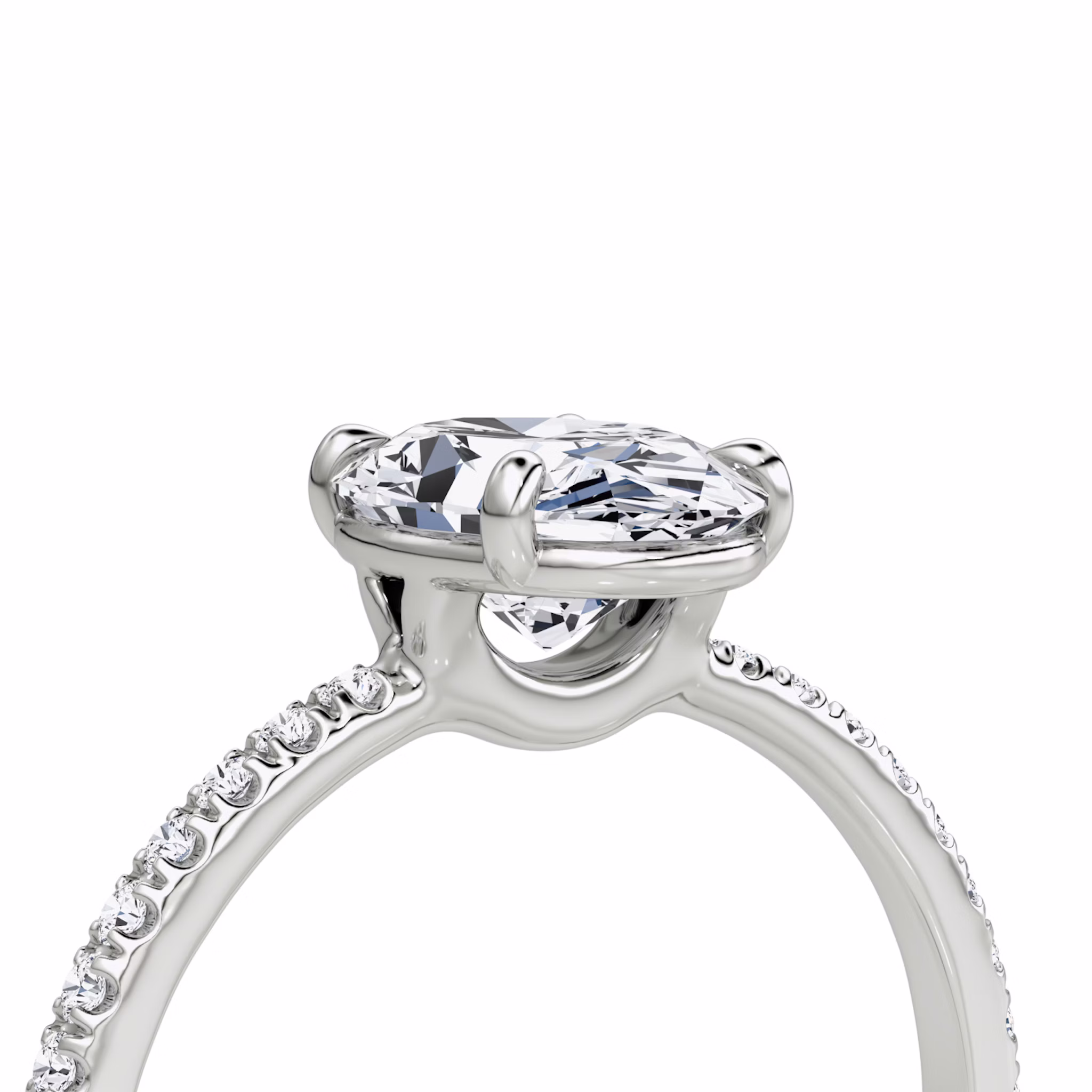 The Signature | Oval | 18k | White Gold | bandAccent: Pavé | bandWidth: standard | hiddenHalo: no | diamondOrientation: vertical | caratWeight: other