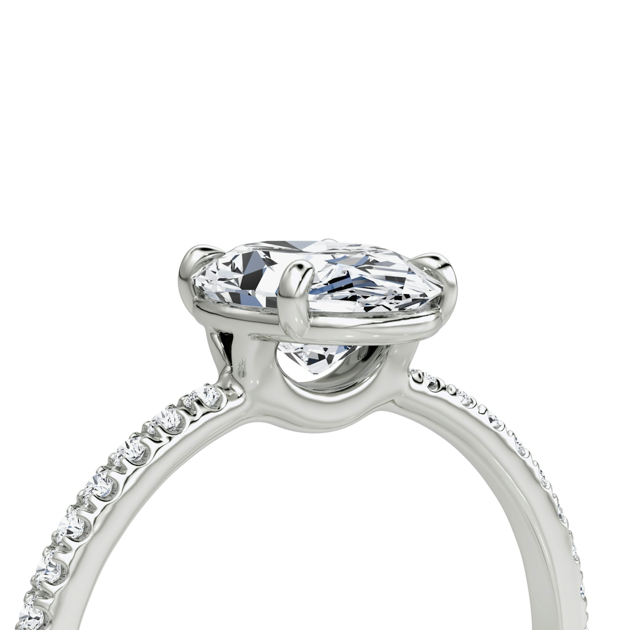 The Signature | Oval | 18k | White Gold | bandAccent: Pavé | bandWidth: standard | hiddenHalo: no | diamondOrientation: vertical | caratWeight: other
