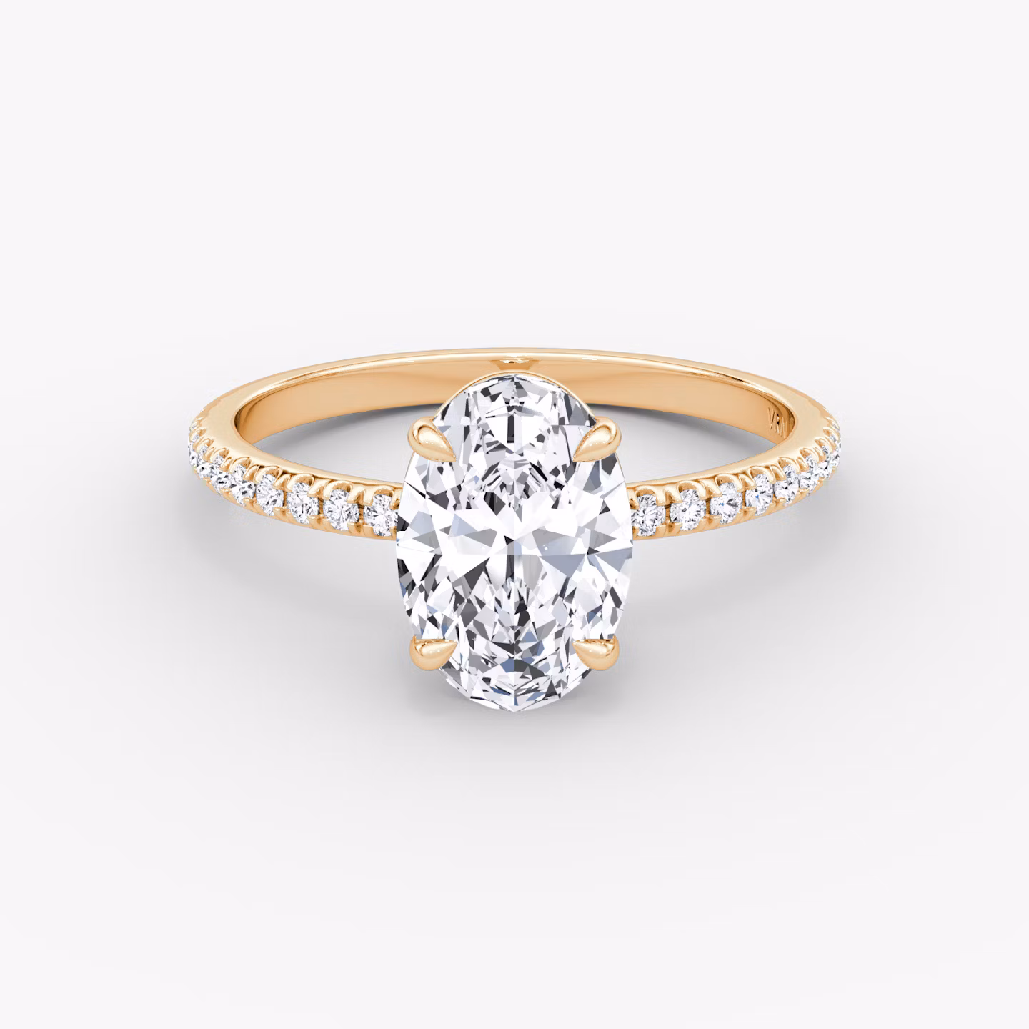 The Signature | Oval | 14k | Rose Gold | bandAccent: Pavé | bandWidth: standard | hiddenHalo: no | diamondOrientation: vertical | caratWeight: other