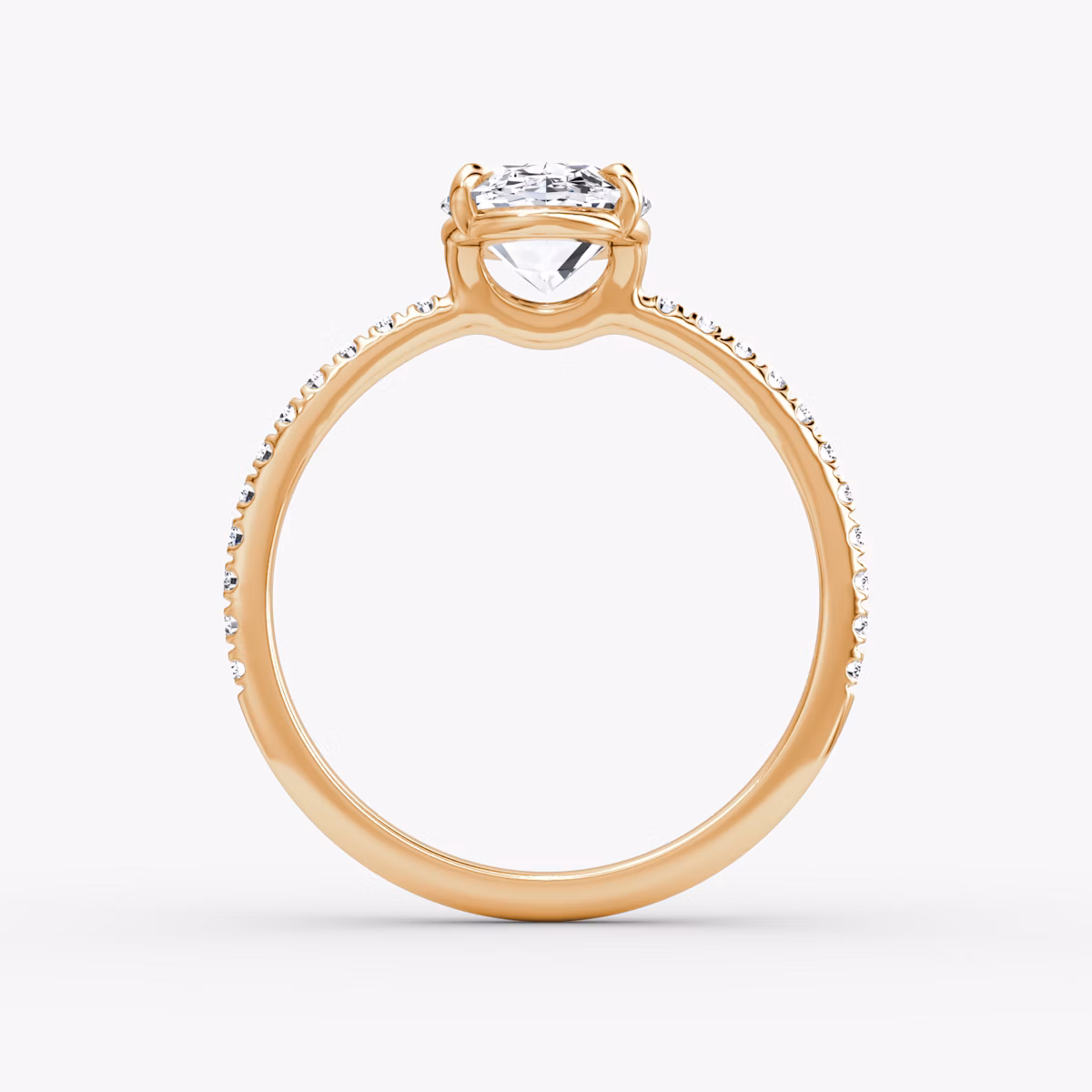 The Signature | Oval | 14k | Rose Gold | bandAccent: Pavé | bandWidth: standard | hiddenHalo: no | diamondOrientation: vertical | caratWeight: other