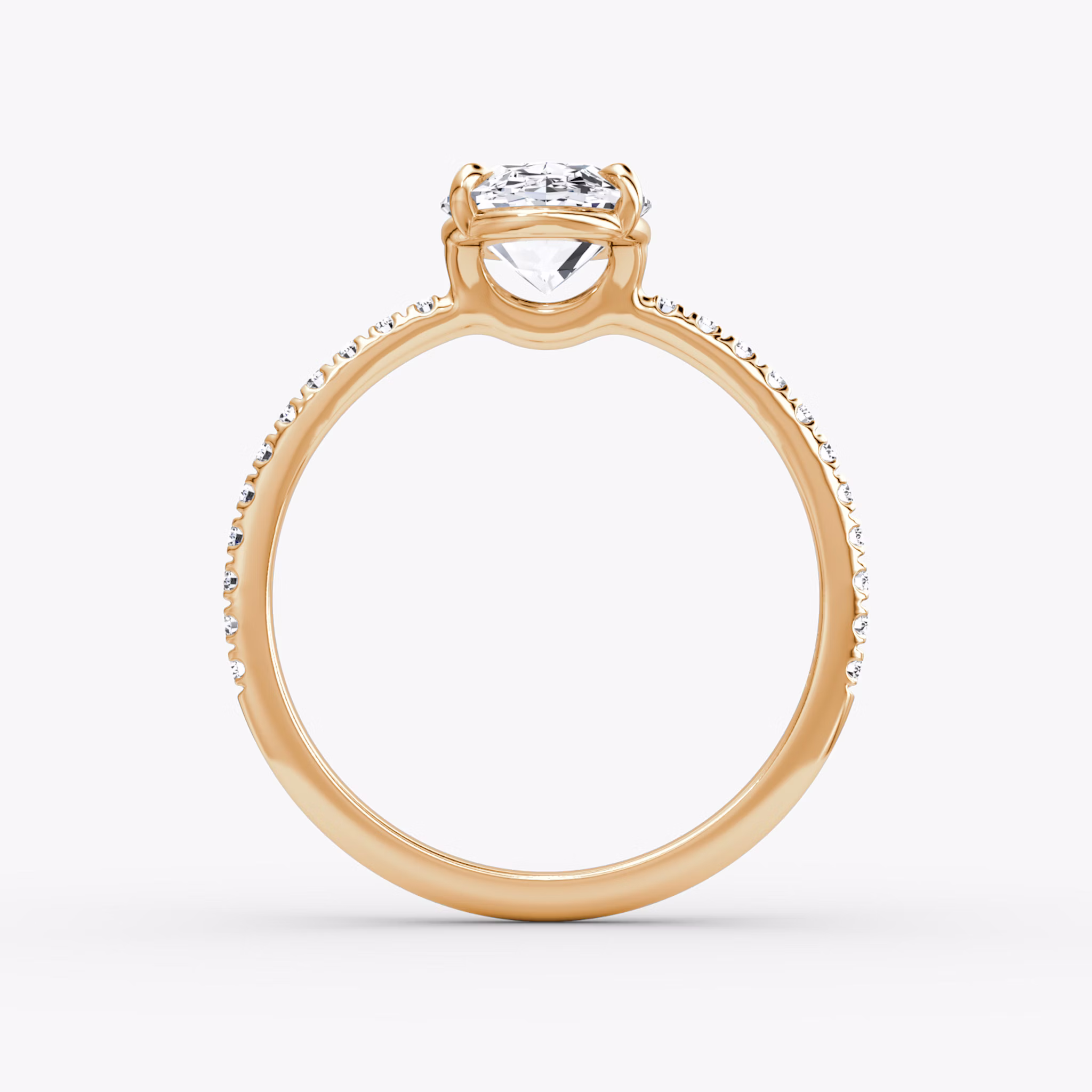 The Signature | Oval | 14k | Rose Gold | bandAccent: Pavé | bandWidth: standard | hiddenHalo: no | diamondOrientation: vertical | caratWeight: other