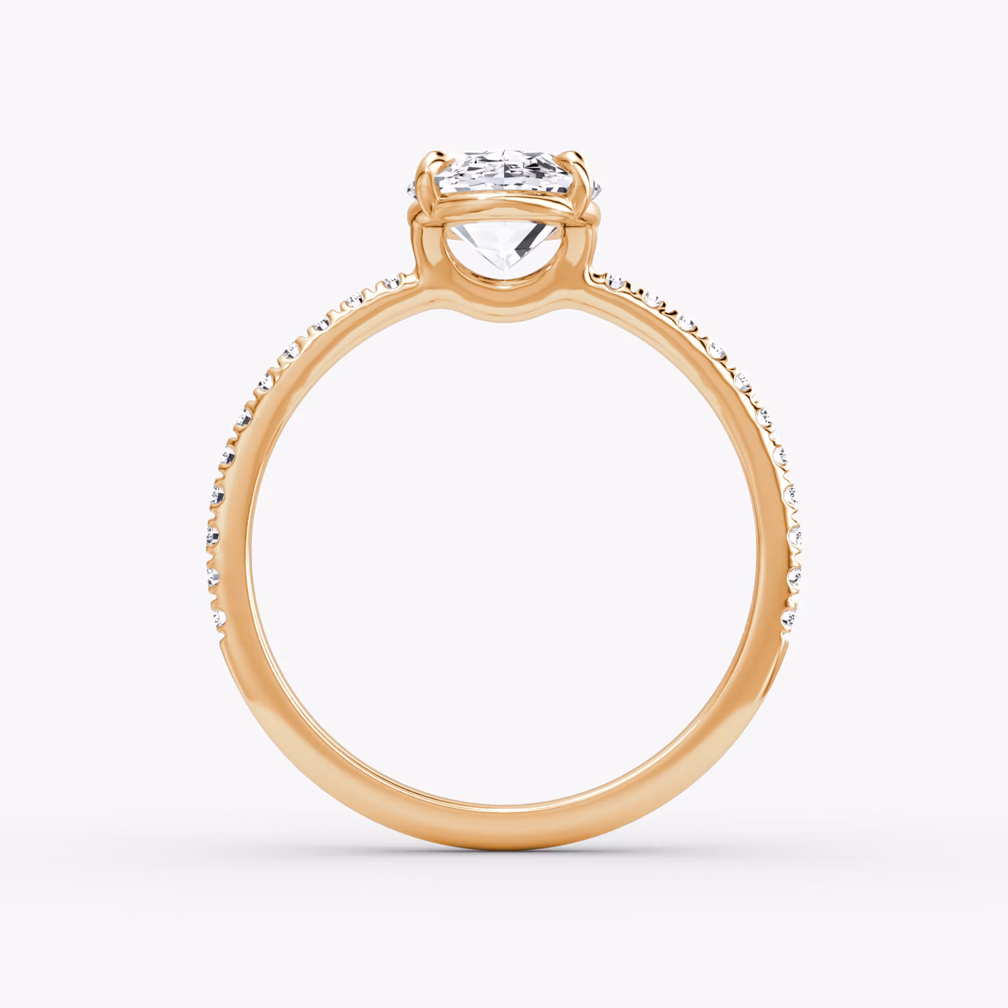 The Signature | Oval | 14k | Rose Gold | bandAccent: Pavé | bandWidth: standard | hiddenHalo: no | diamondOrientation: vertical | caratWeight: other