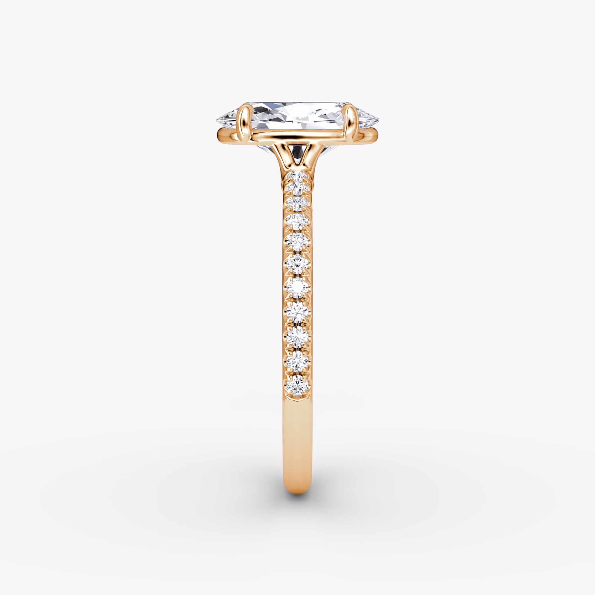 The Signature | Oval | 14k | Rose Gold | bandAccent: Pavé | bandWidth: standard | hiddenHalo: no | diamondOrientation: vertical | caratWeight: other