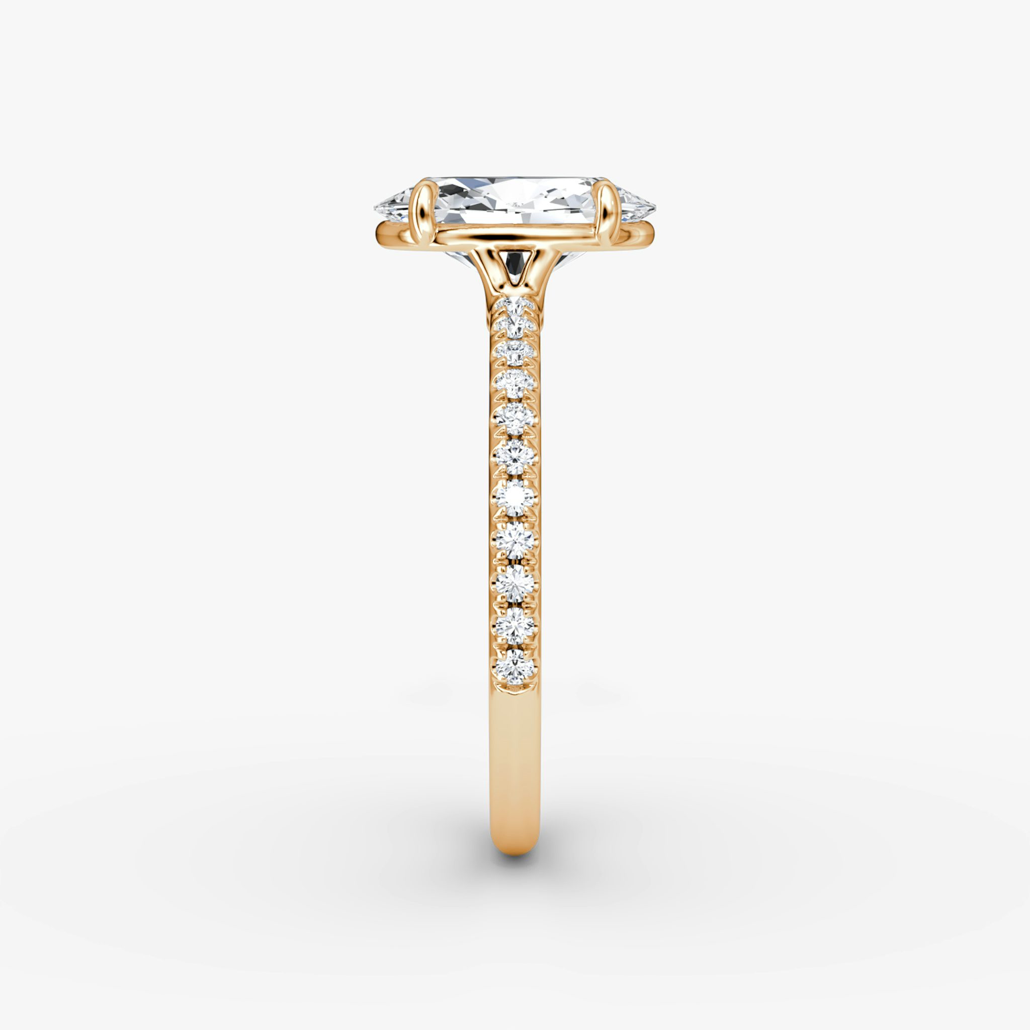 The Signature | Oval | 14k | Rose Gold | bandAccent: Pavé | bandWidth: standard | hiddenHalo: no | diamondOrientation: vertical | caratWeight: other