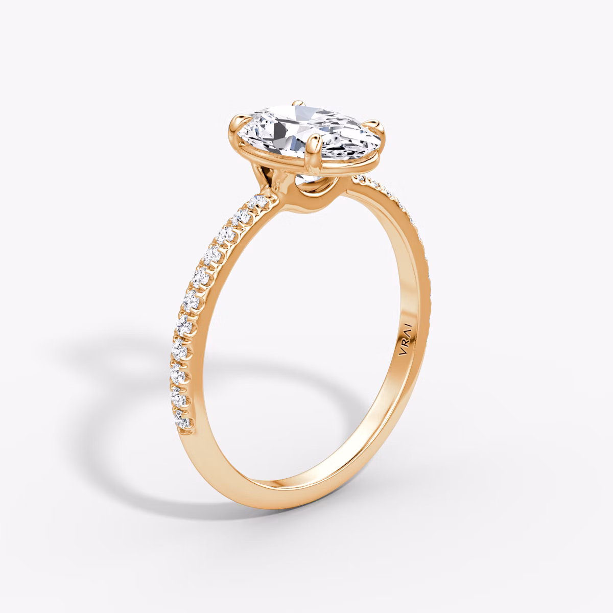 The Signature | Oval | 14k | Rose Gold | bandAccent: Pavé | bandWidth: standard | hiddenHalo: no | diamondOrientation: vertical | caratWeight: other