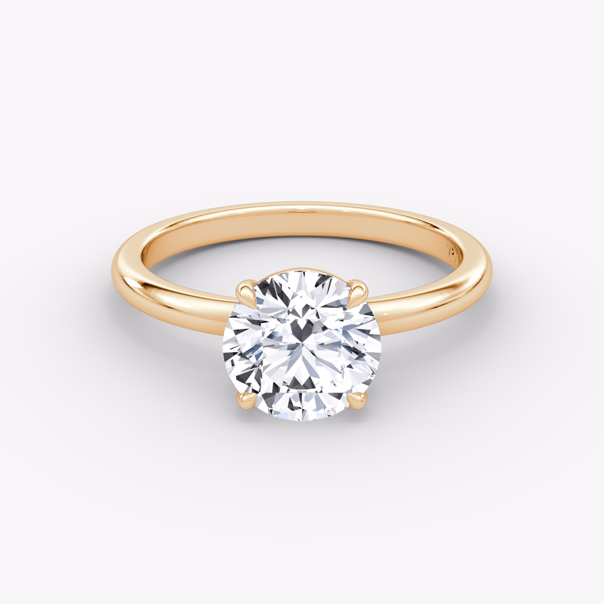 The Signature | Round Brilliant | 14k | Rose Gold | bandAccent: Plain | bandWidth: standard | caratWeight: 1.0ct | hiddenHalo: no | diamondOrientation: vertical