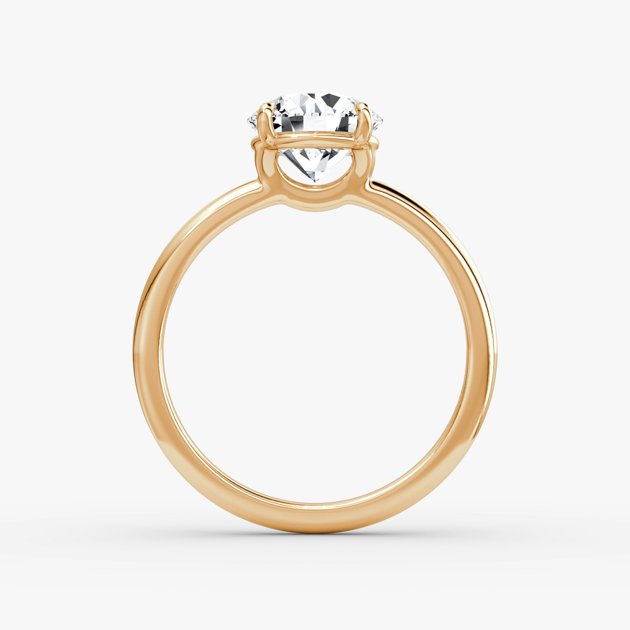 The Signature | Round Brilliant | 14k | Rose Gold | bandAccent: Plain | bandWidth: standard | caratWeight: 1.0ct | hiddenHalo: no | diamondOrientation: vertical