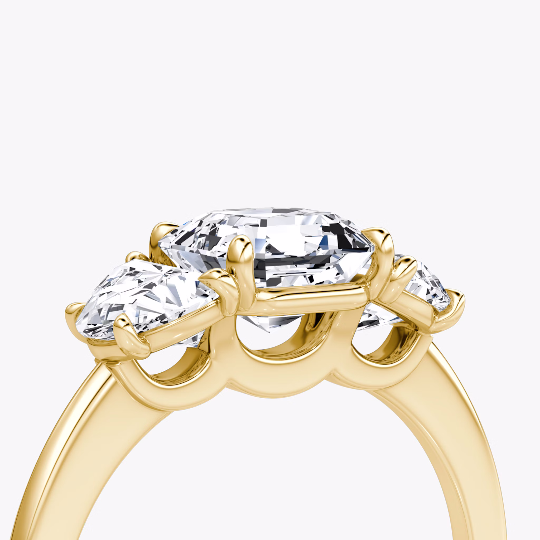 The Three Stone | Asscher | 18k | Yellow Gold | bandAccent: Plain | sideStoneCarat: 0.50ct | sideStoneShape: Half Moon | diamondOrientation: vertical | caratWeight: other