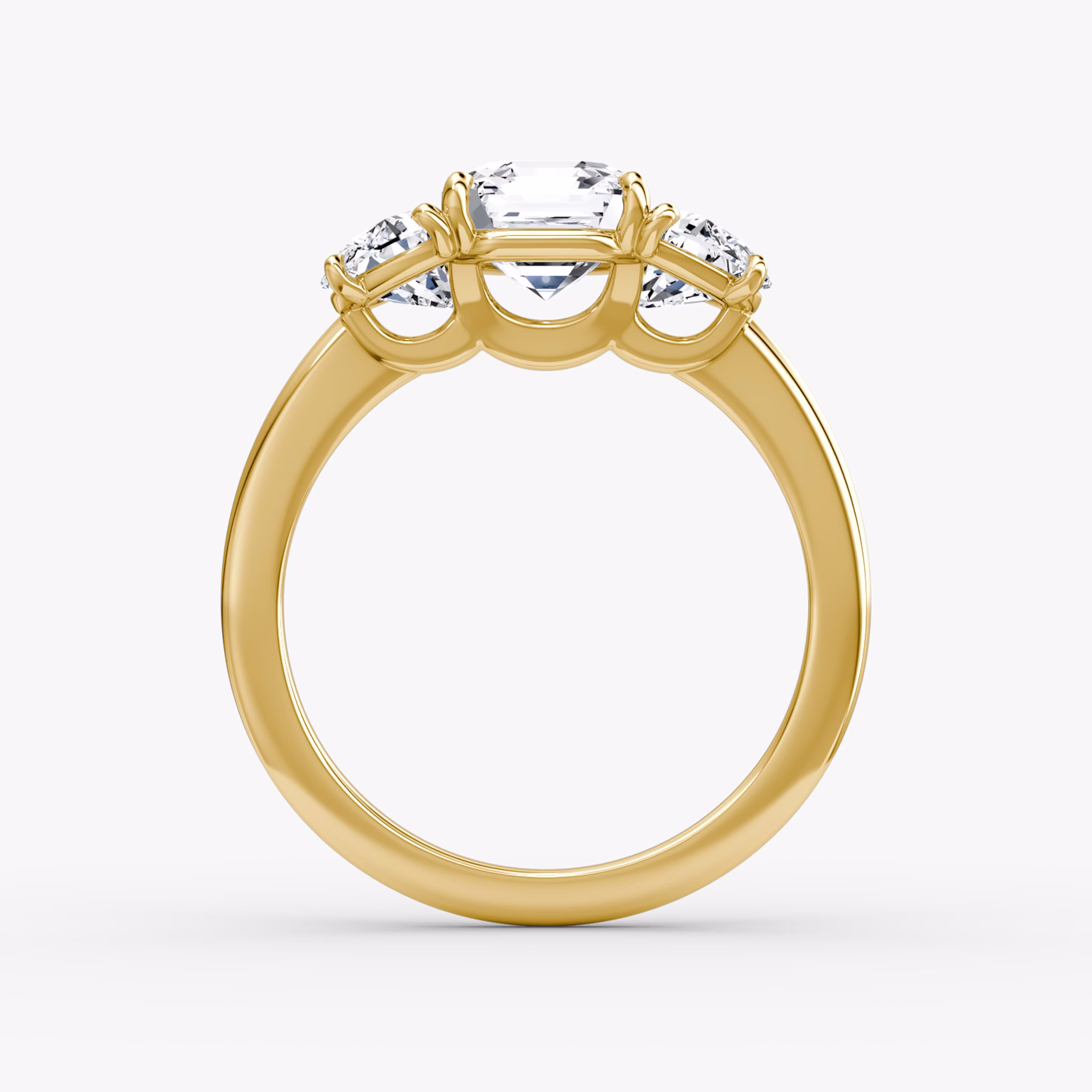 The Three Stone | Asscher | 18k | Yellow Gold | bandAccent: Plain | sideStoneCarat: 0.50ct | sideStoneShape: Half Moon | diamondOrientation: vertical | caratWeight: other