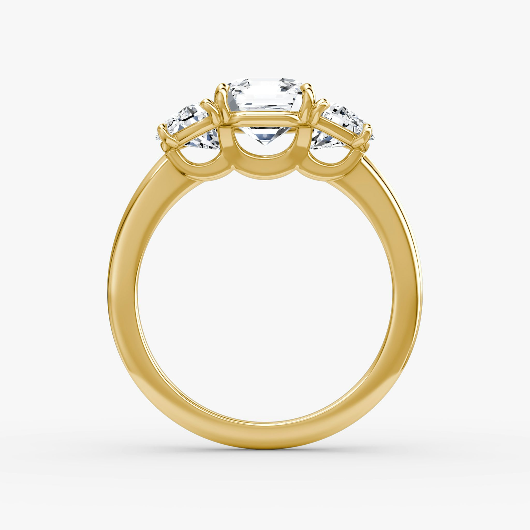 The Three Stone | Asscher | 18k | Yellow Gold | bandAccent: Plain | sideStoneCarat: 0.50ct | sideStoneShape: Half Moon | diamondOrientation: vertical | caratWeight: other