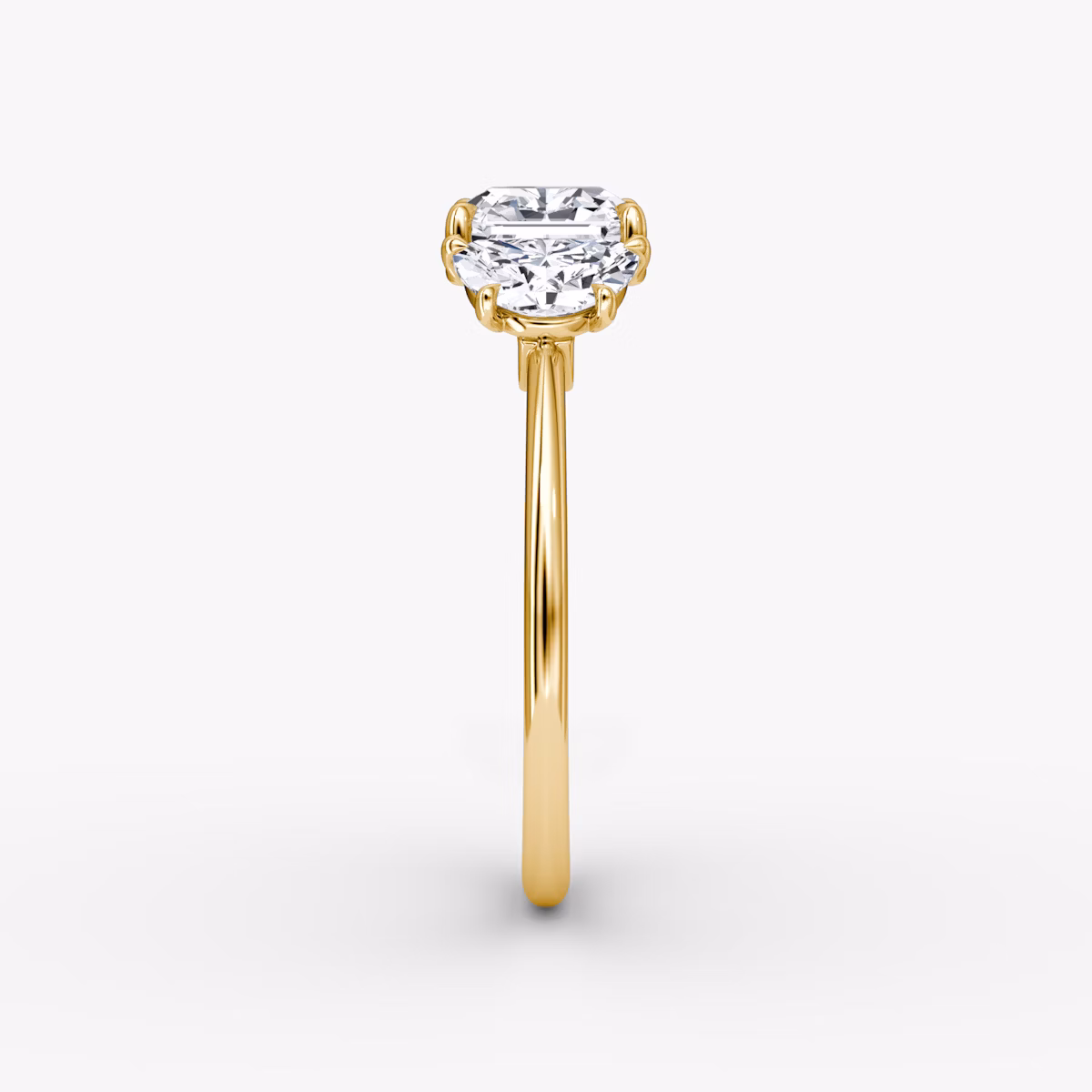 The Three Stone | Asscher | 18k | Yellow Gold | bandAccent: Plain | sideStoneCarat: 0.50ct | sideStoneShape: Half Moon | diamondOrientation: vertical | caratWeight: other