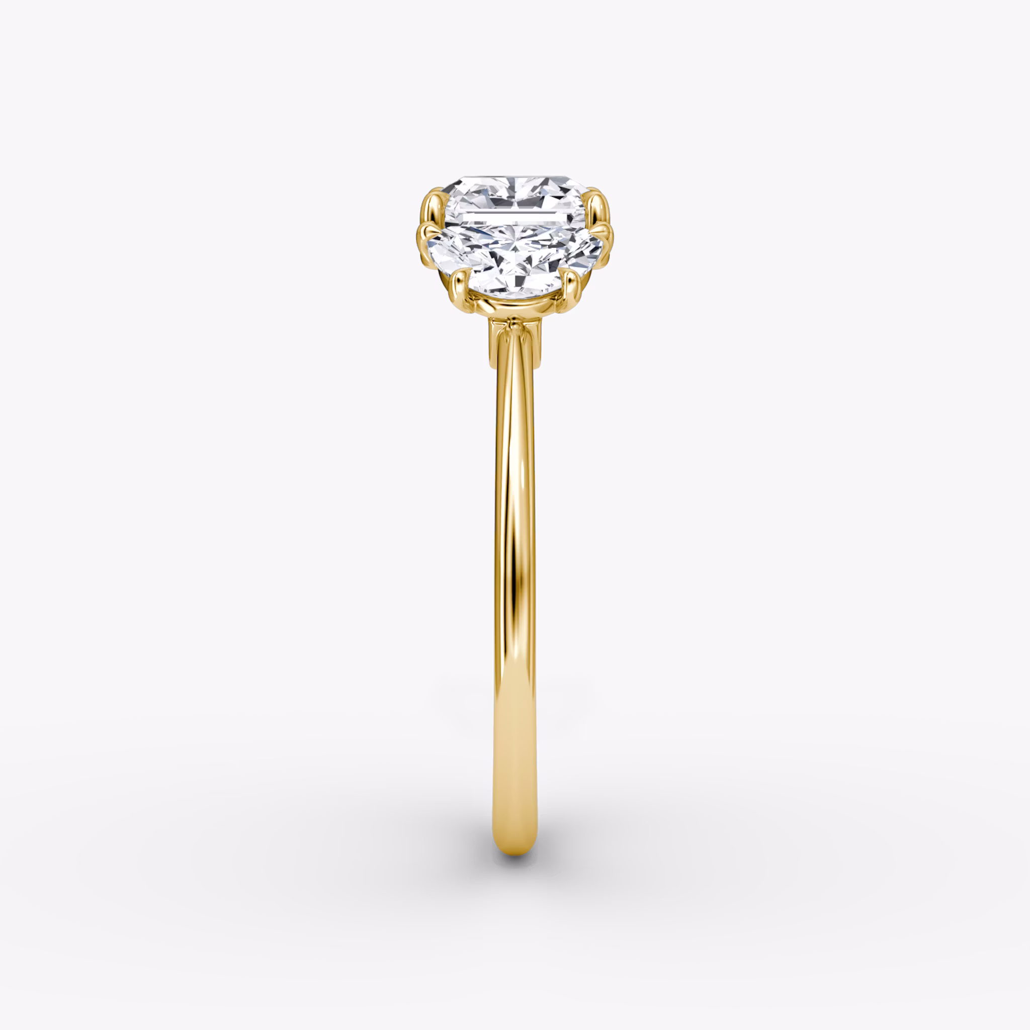 The Three Stone | Asscher | 18k | Yellow Gold | bandAccent: Plain | sideStoneCarat: 0.50ct | sideStoneShape: Half Moon | diamondOrientation: vertical | caratWeight: other