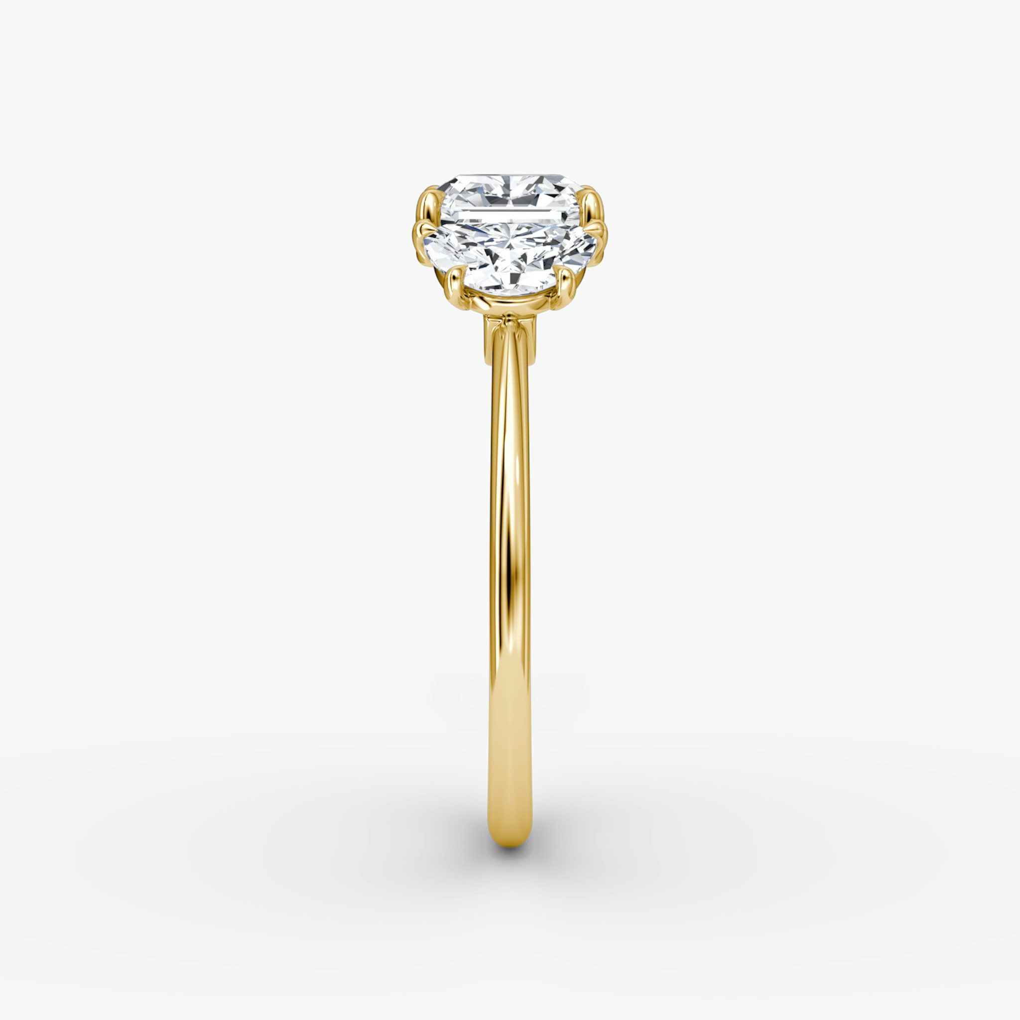 The Three Stone | Asscher | 18k | Yellow Gold | bandAccent: Plain | sideStoneCarat: 0.50ct | sideStoneShape: Half Moon | diamondOrientation: vertical | caratWeight: other