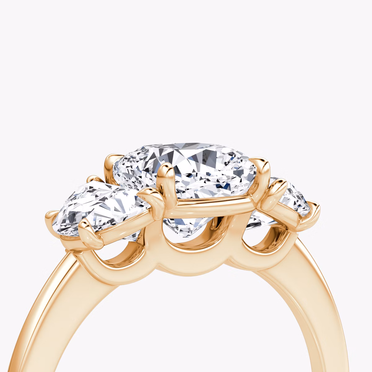 The Three Stone | Cushion | 14k | Rose Gold | bandAccent: Plain | sideStoneCarat: 0.50ct | sideStoneShape: Half Moon | diamondOrientation: vertical | caratWeight: other