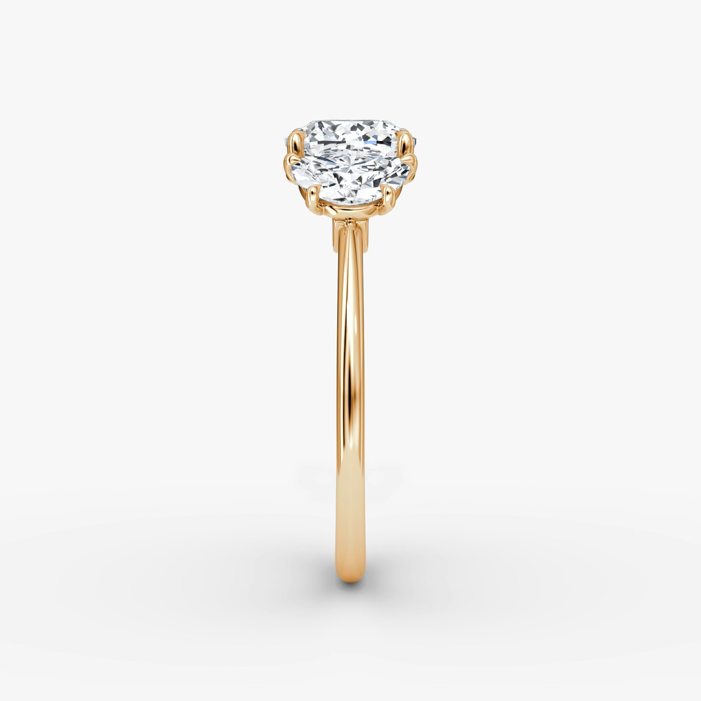 The Three Stone | Cushion | 14k | Rose Gold | bandAccent: Plain | sideStoneCarat: 0.50ct | sideStoneShape: Half Moon | diamondOrientation: vertical | caratWeight: other