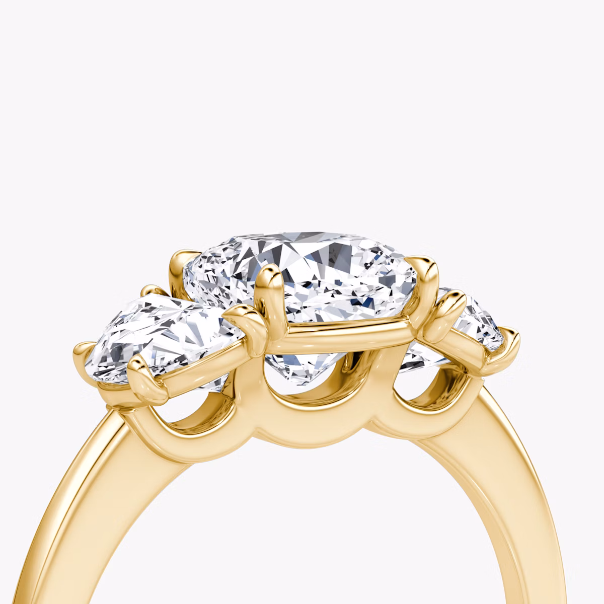 The Three Stone | Cushion | 18k | Yellow Gold | bandAccent: Plain | sideStoneCarat: 0.50ct | sideStoneShape: Half Moon | diamondOrientation: vertical | caratWeight: other