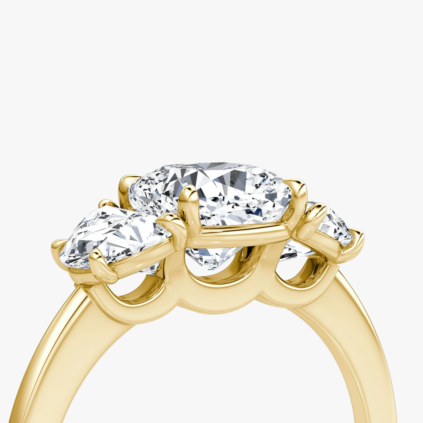 The Three Stone | Cushion | 18k | Yellow Gold | bandAccent: Plain | sideStoneCarat: 0.50ct | sideStoneShape: Half Moon | diamondOrientation: vertical | caratWeight: other