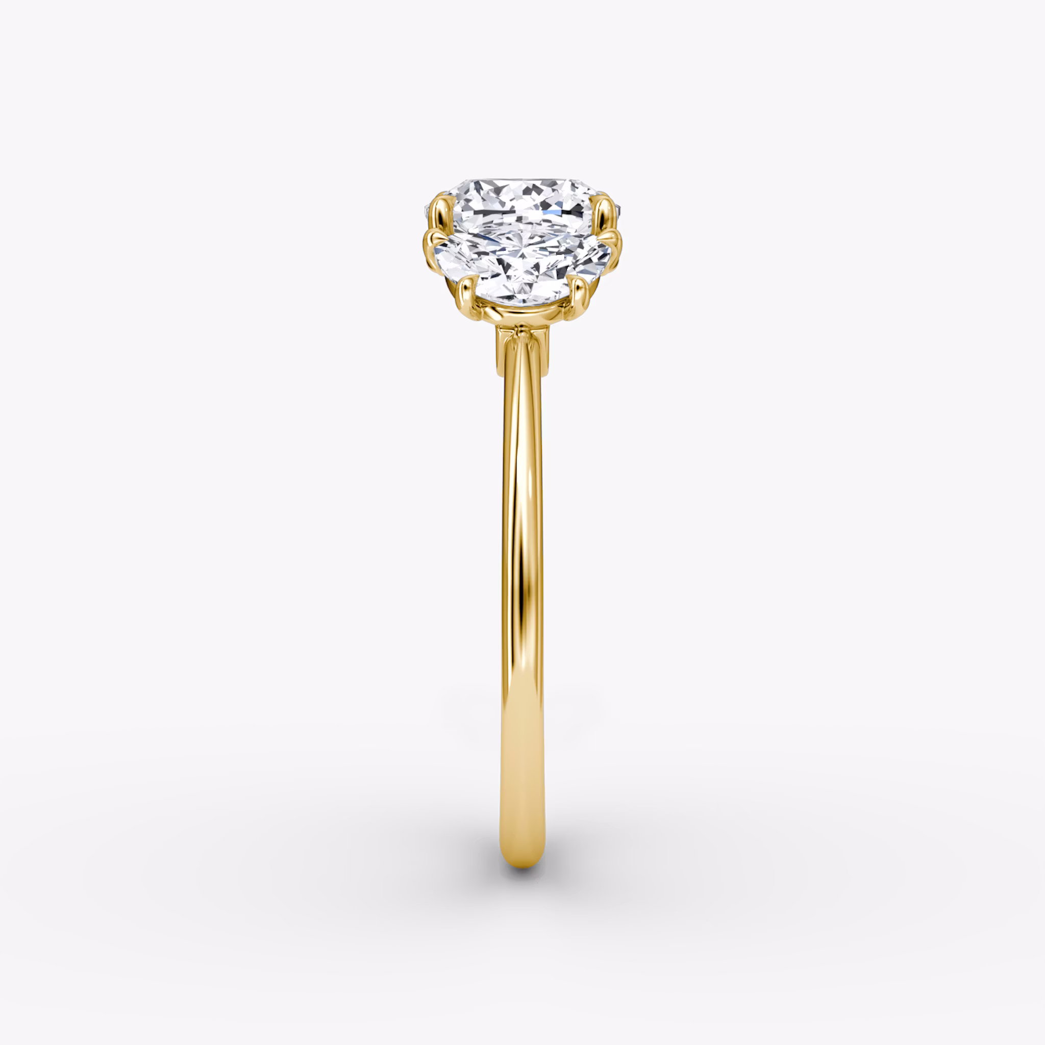 The Three Stone | Cushion | 18k | Yellow Gold | bandAccent: Plain | sideStoneCarat: 0.50ct | sideStoneShape: Half Moon | diamondOrientation: vertical | caratWeight: other
