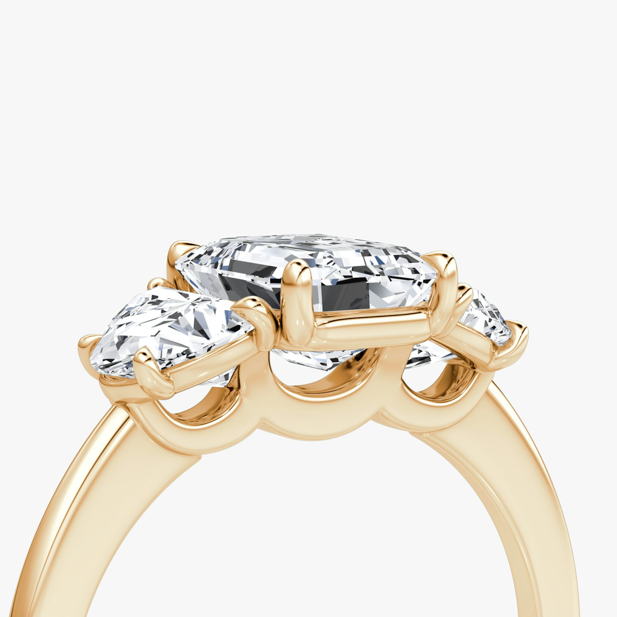 The Three Stone | Emerald | 14k | Rose Gold | bandAccent: Plain | sideStoneCarat: 0.50ct | sideStoneShape: Half Moon | diamondOrientation: vertical | caratWeight: other