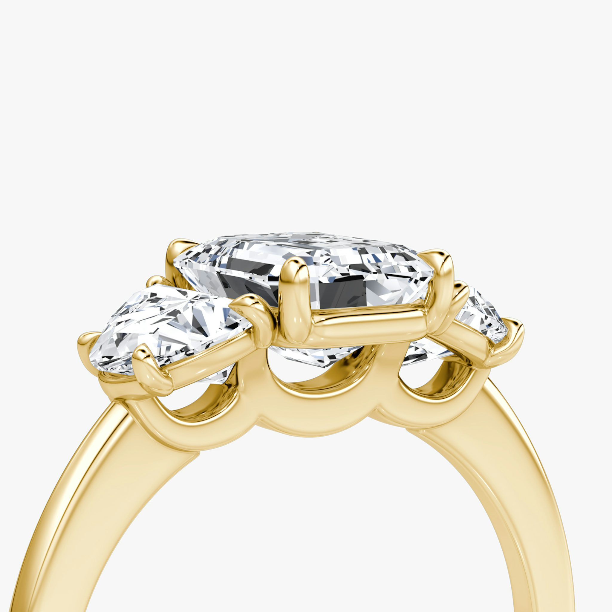 The Three Stone | Emerald | 18k | Yellow Gold | bandAccent: Plain | sideStoneCarat: 0.50ct | sideStoneShape: Half Moon | diamondOrientation: vertical | caratWeight: other