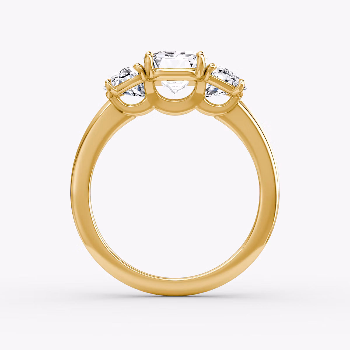 The Three Stone | Emerald | 18k | Yellow Gold | bandAccent: Plain | sideStoneCarat: 0.50ct | sideStoneShape: Half Moon | diamondOrientation: vertical | caratWeight: other