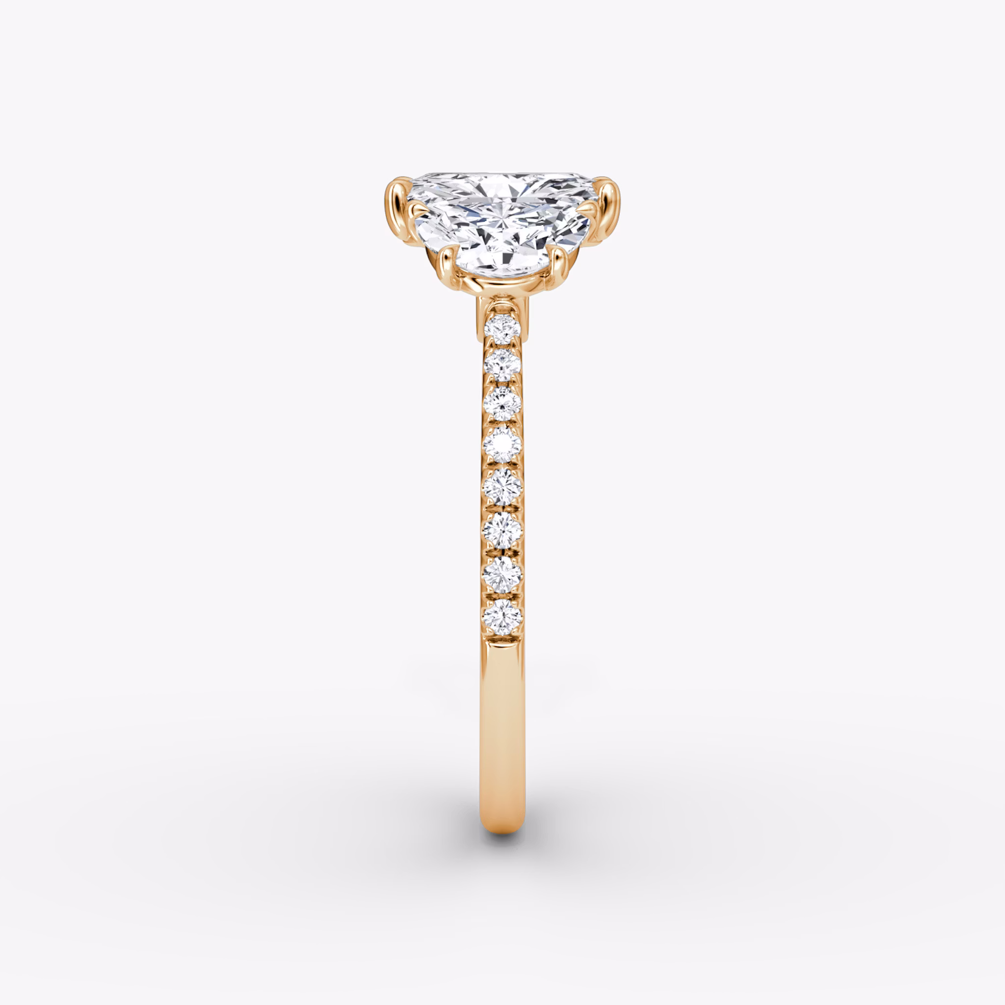 The Three Stone | Radiant | 14k | Rose Gold | bandAccent: Pavé | sideStoneCarat: 0.50ct | sideStoneShape: Half Moon | diamondOrientation: vertical | caratWeight: other