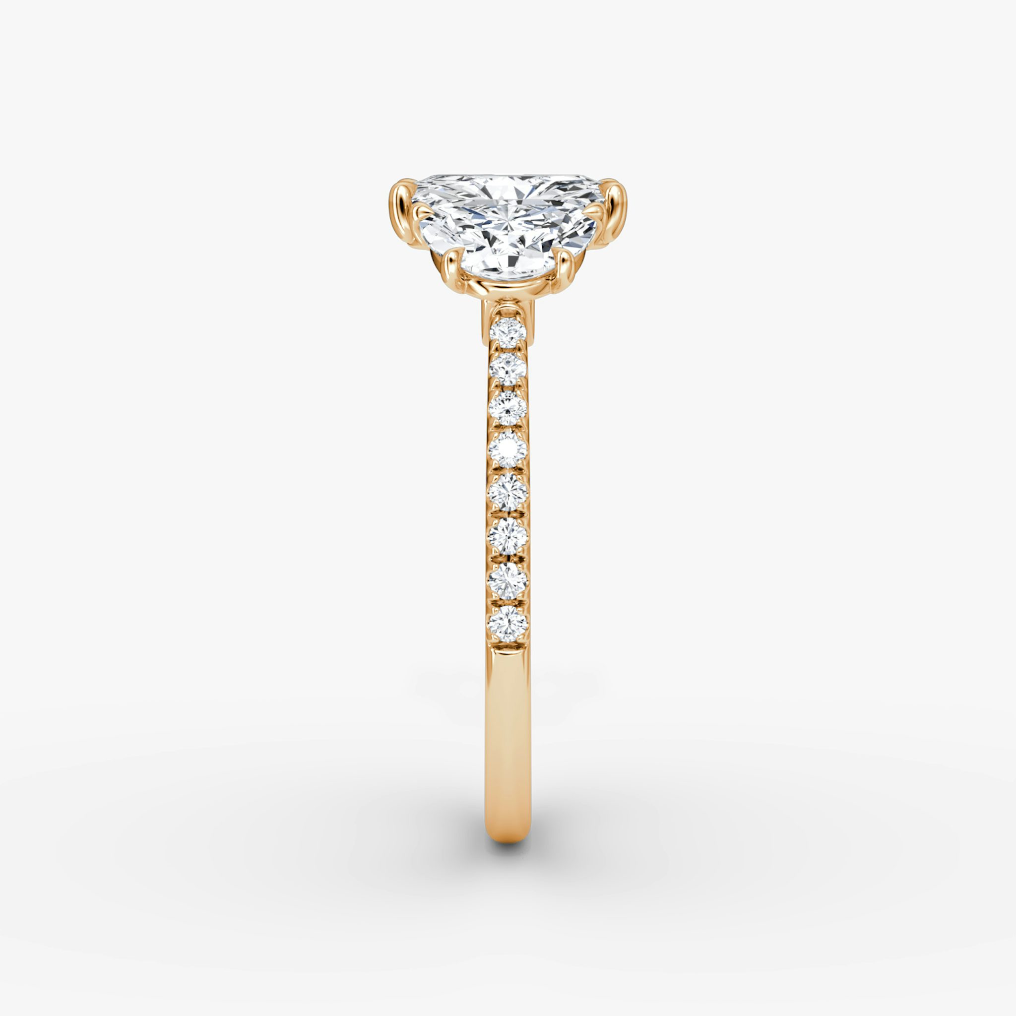 The Three Stone | Radiant | 14k | Rose Gold | bandAccent: Pavé | sideStoneCarat: 0.50ct | sideStoneShape: Half Moon | diamondOrientation: vertical | caratWeight: other