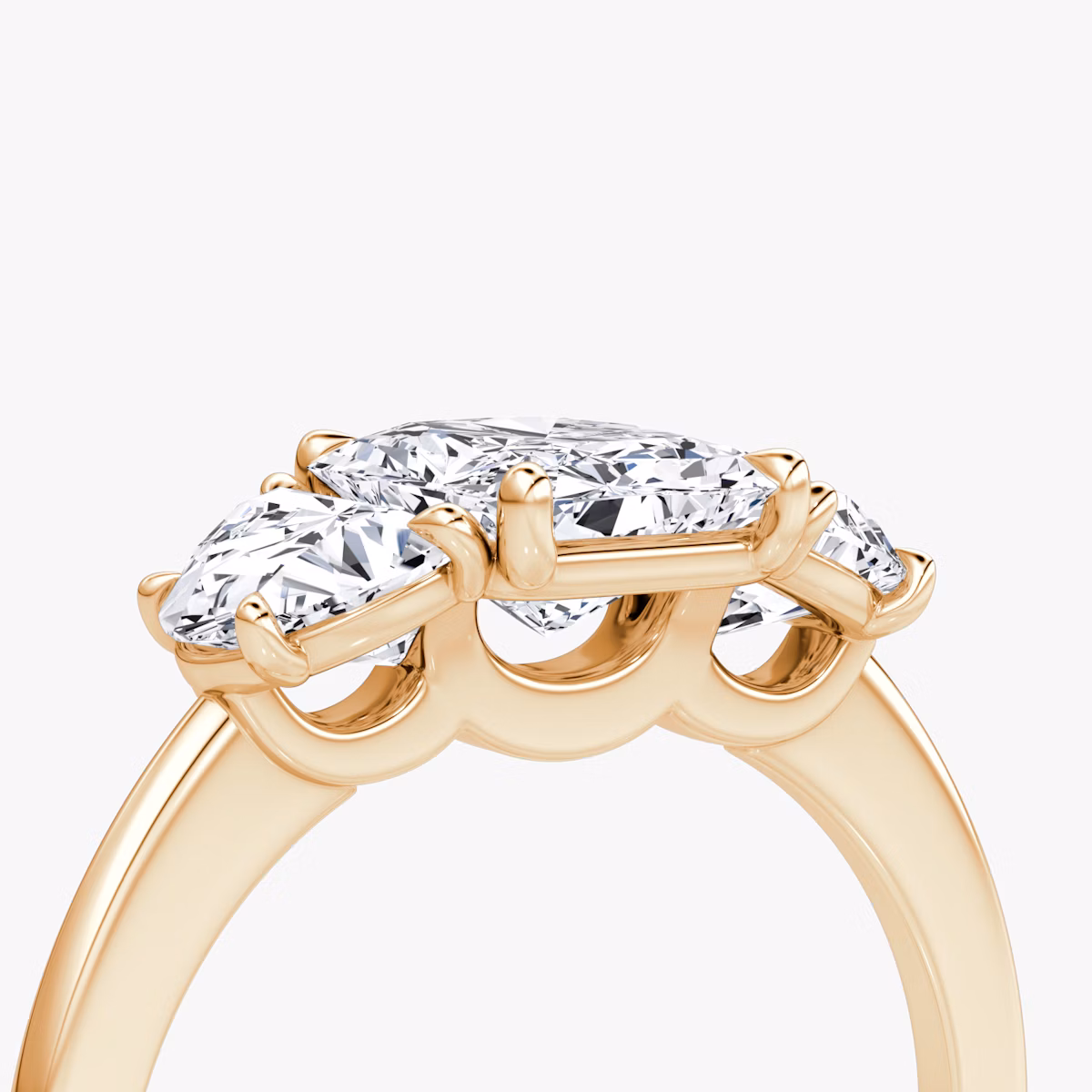 The Three Stone | Radiant | 14k | Rose Gold | bandAccent: Plain | sideStoneCarat: 0.50ct | sideStoneShape: Half Moon | diamondOrientation: vertical | caratWeight: other