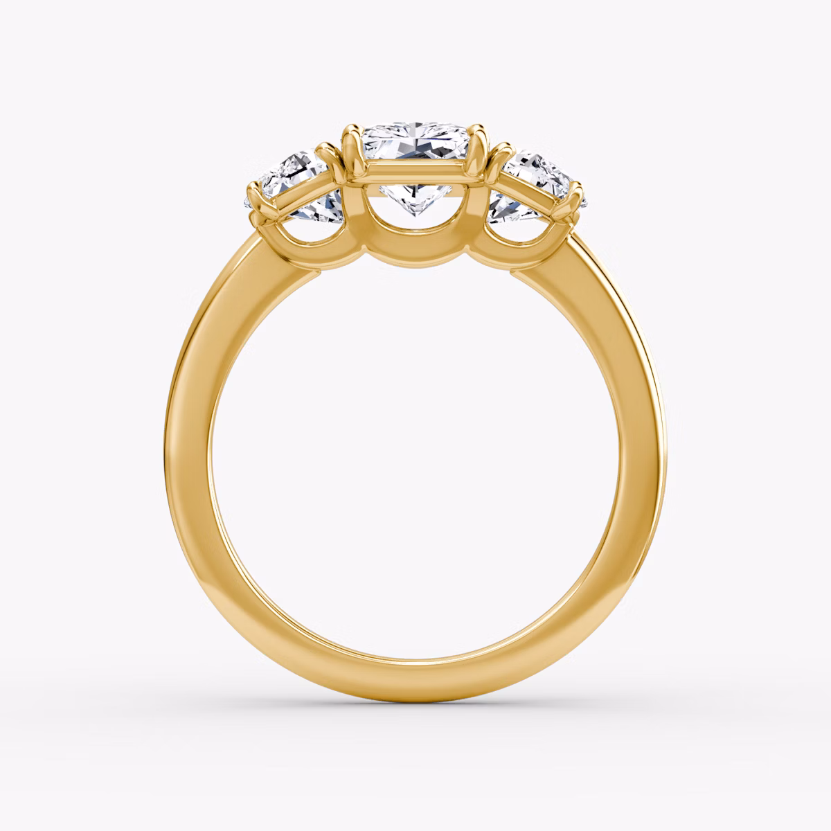 The Three Stone | Radiant | 18k | Yellow Gold | bandAccent: Plain | sideStoneCarat: 0.50ct | sideStoneShape: Half Moon | diamondOrientation: vertical | caratWeight: other