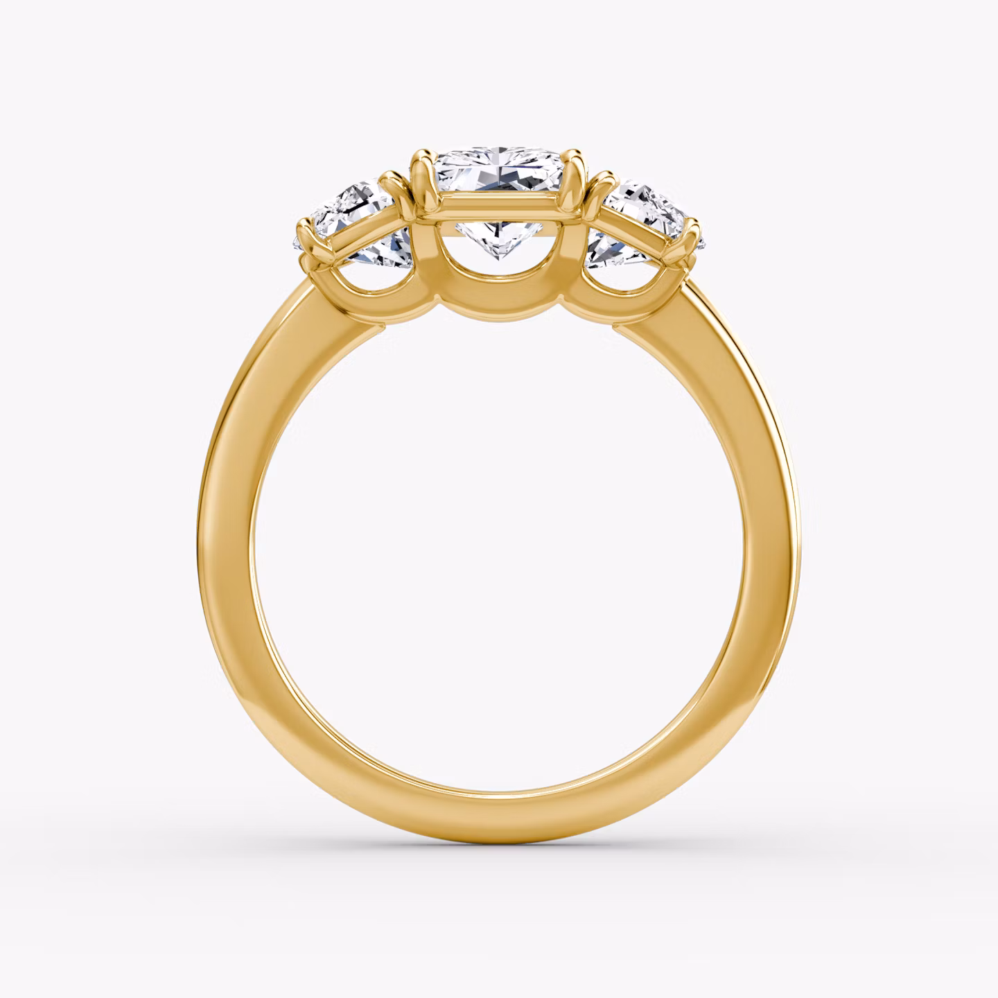 The Three Stone | Radiant | 18k | Yellow Gold | bandAccent: Plain | sideStoneCarat: 0.50ct | sideStoneShape: Half Moon | diamondOrientation: vertical | caratWeight: other